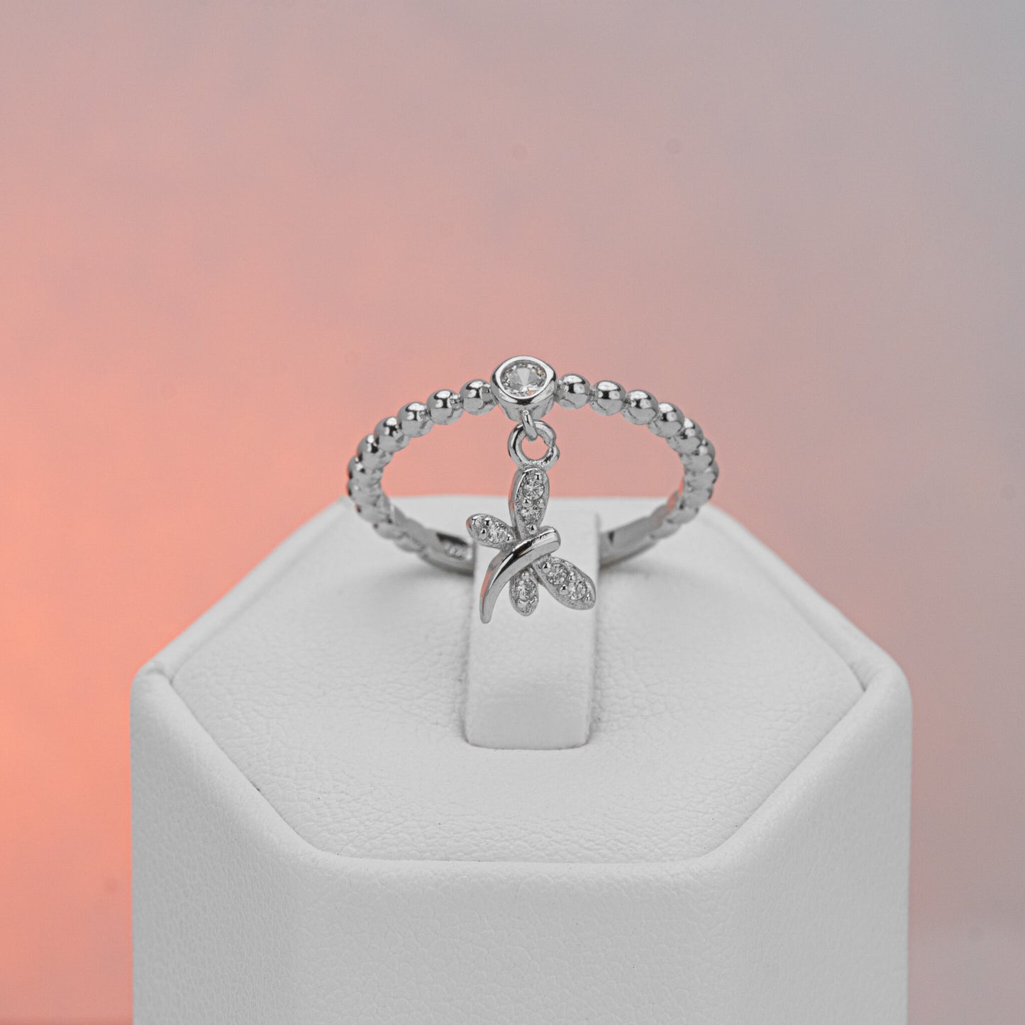 925 Sterling Silver Dragonfly Charm Ring, Charm Ring, Sterling Silver Ring