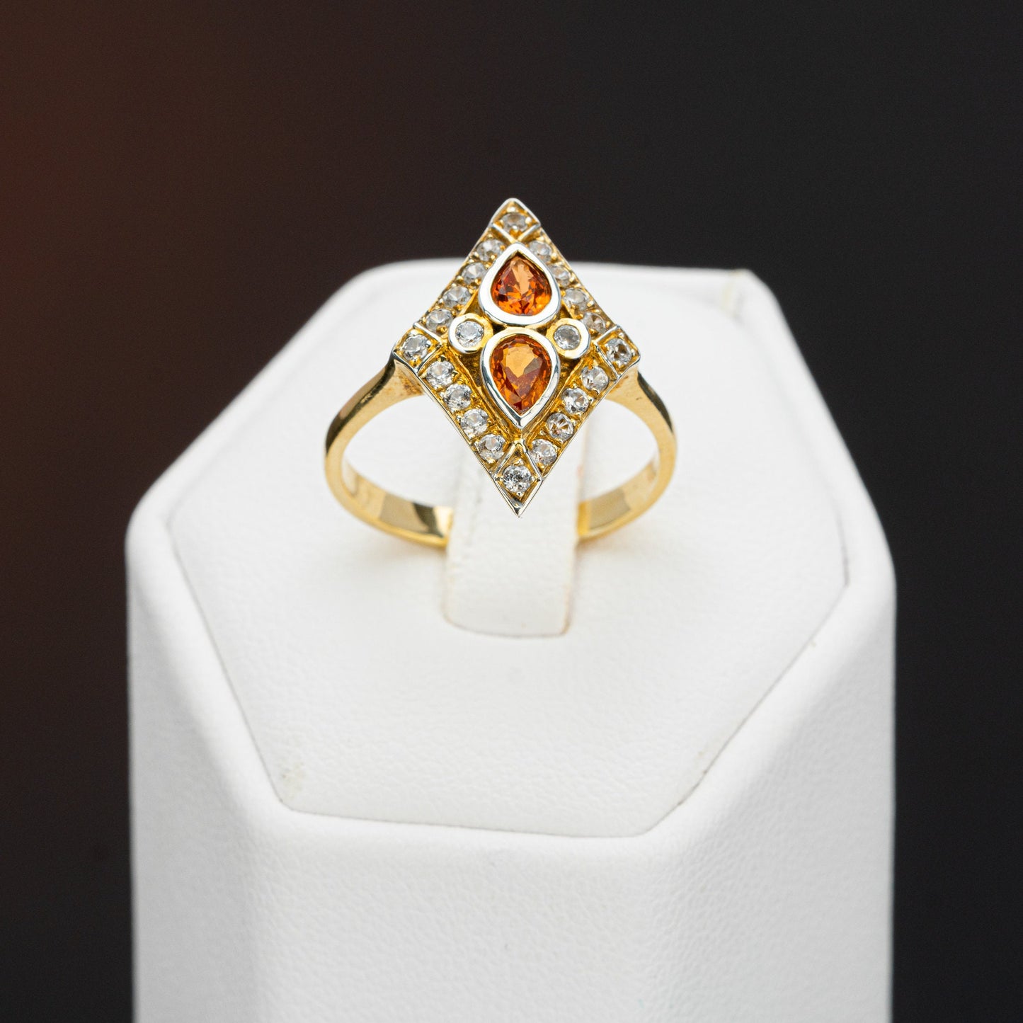Orange Sapphire Ring, Triangle Gold Ring, Sapphire Engagement Ring, Unique Cut Gemstone, O.60 ct Orange Stone, Promise Ring, For Mom Ring