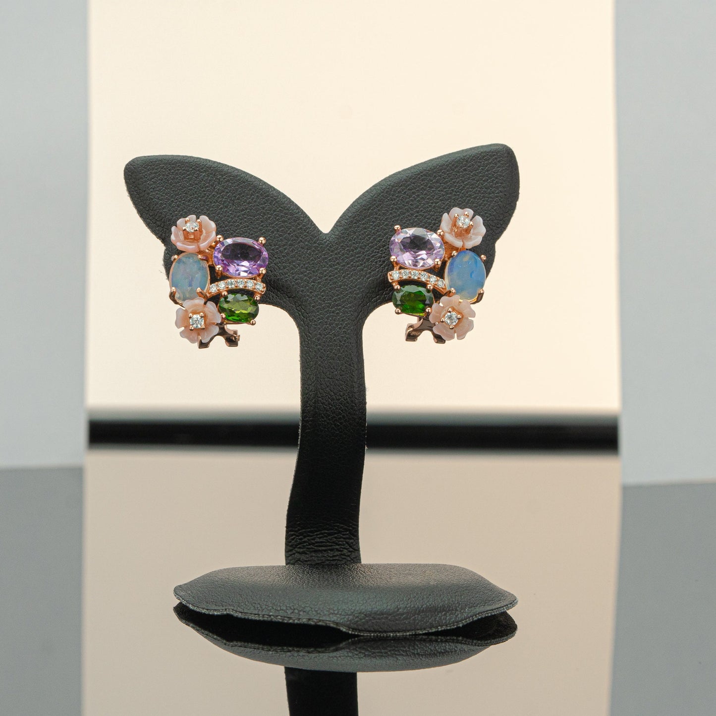 Floral Earrings with Amethyst and Opal, Gemstones Lover Gift, Flower with Gemstones Earrings, Floral Earrings, Birthday Gift