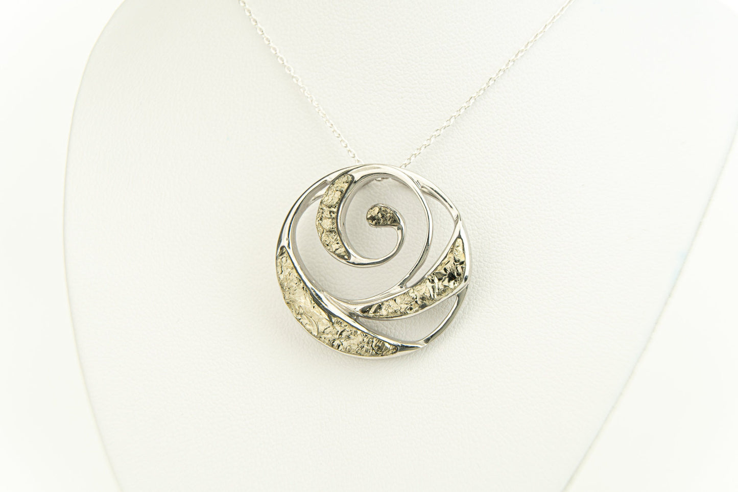 Pyrite Swirl Charm, Round Charm Pendant, Life of Circle Pendant, Silver Spiral Pendant, Spiral Pendant, Spiral jewelry,
