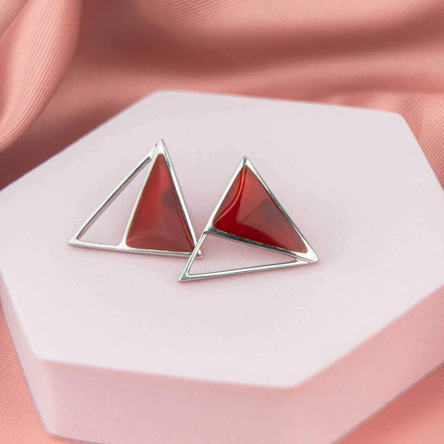 Triangle Stud Earrings in Sterling Silver with Red Agate, Geometric Triangle Stud Earrings, Gift for her, Bridesmaid Gift