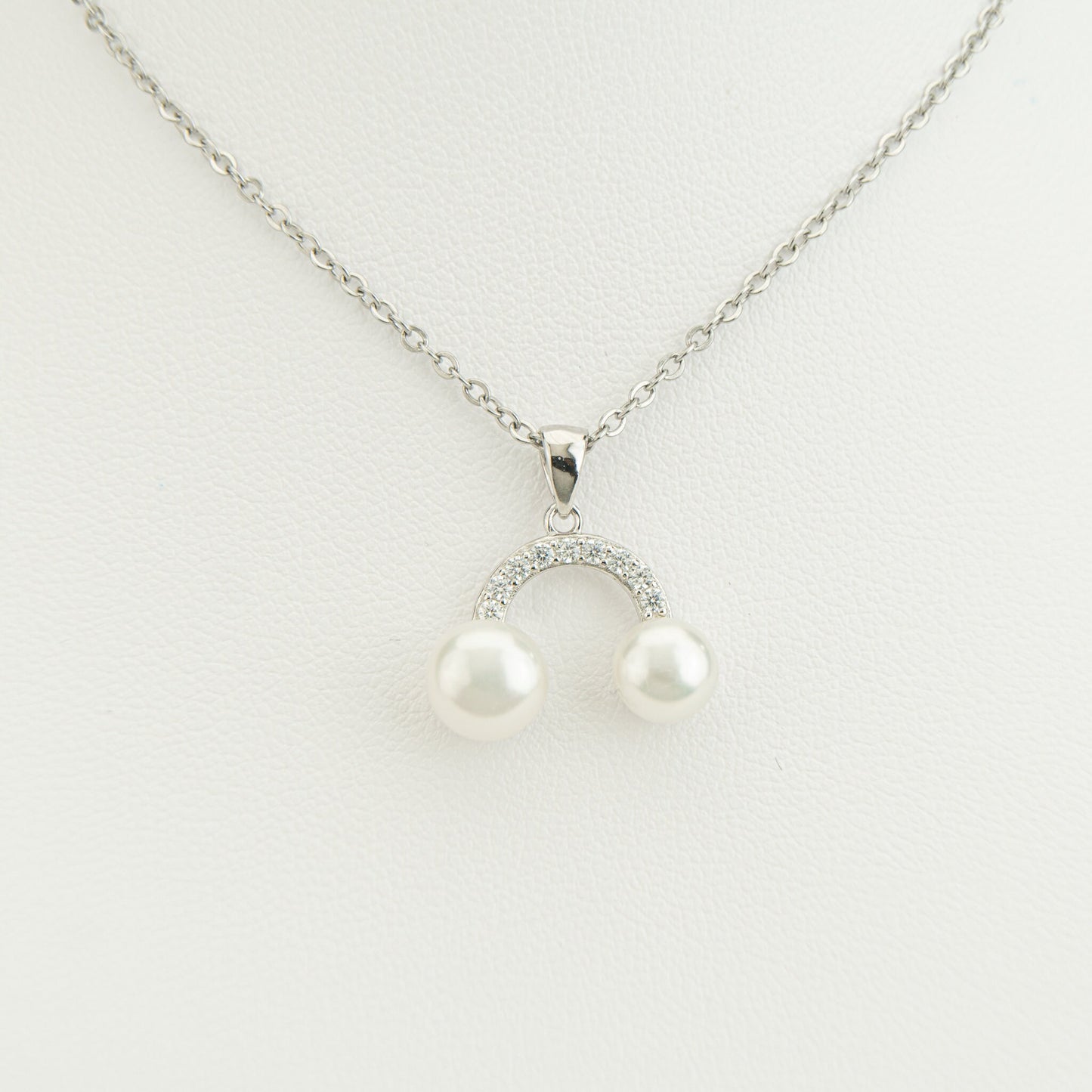 Mother of Pearl Horseshoe Charm, Pearl Necklace, Horseshoe Pearl Necklace, Pearl Pendant, CZ Pendant, Shiny Horseshoe Pendant