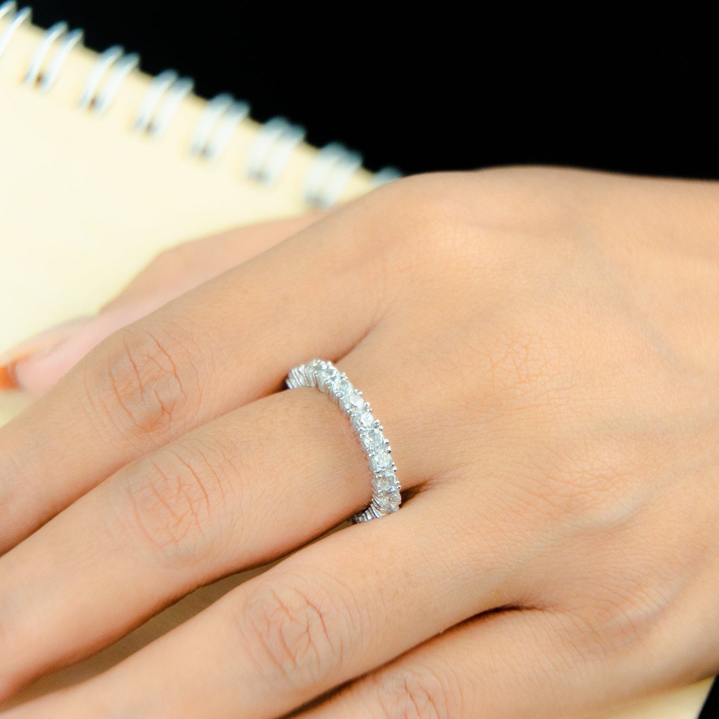 Luxurious Round Cut Cubic Zircon Minimalist Eternity Bridesmaid Wedding Band Ring 925 Sterling Silver CZ Ring Band Gift Anniversary Gift