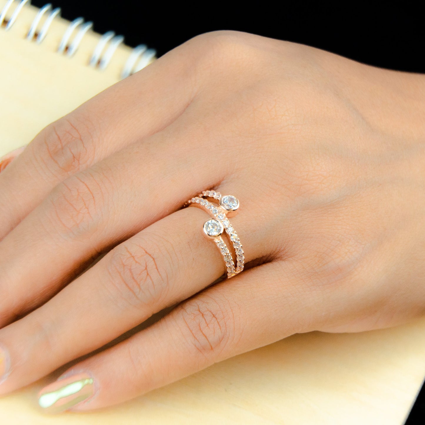 Rose Gold Spiral Ring, Pave Diamond Wrap around Ring, CZ Spiral Ring, Adjustable Ring, Stacking Ring, Coil Ring, Swirl Ring, Gift For Her
