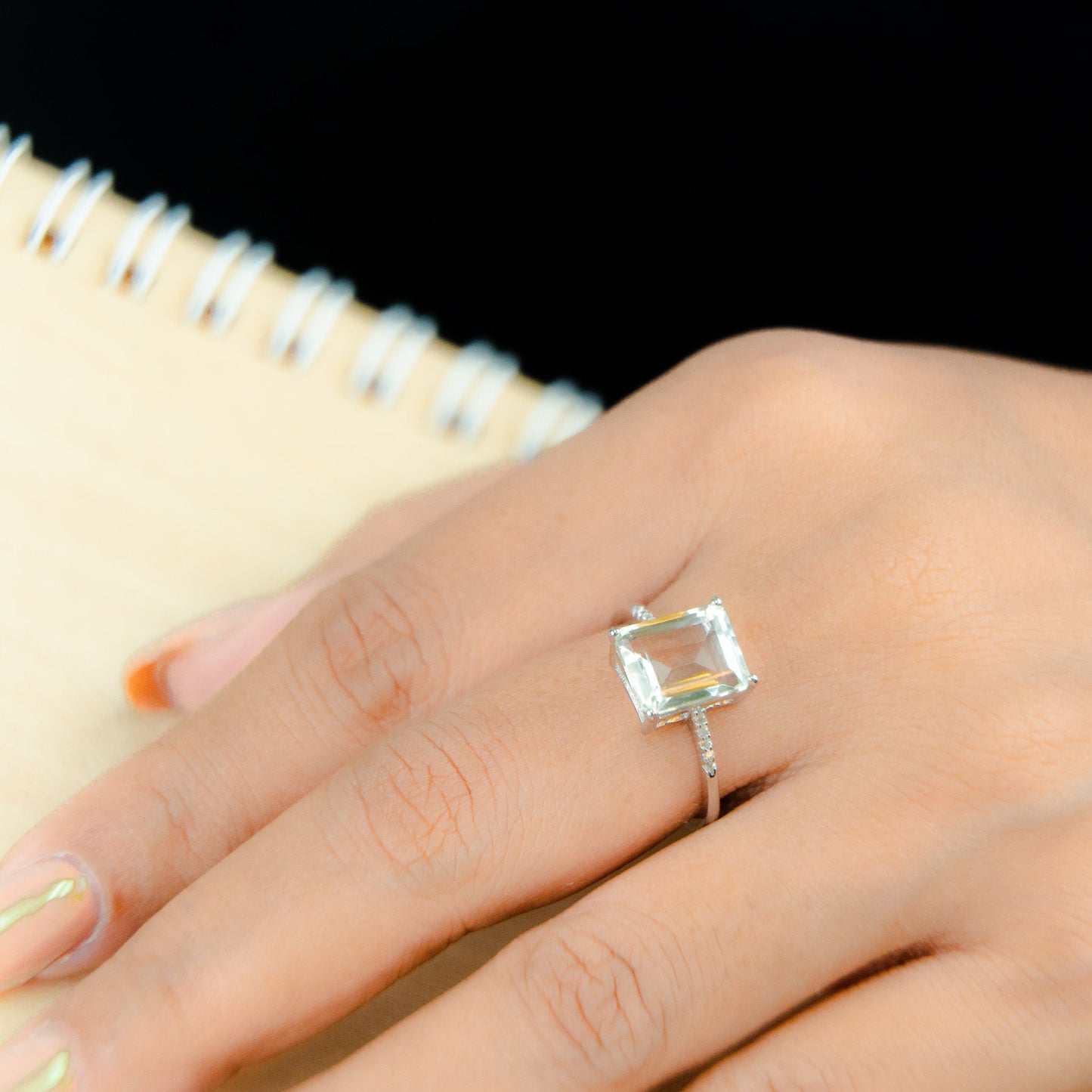 Natural Blue Topaz/ Green Amethyst Solitaire Ring for Women in 925 Sterling Silver, Stacking Blue Topaz Ring, Minimalist Ring, Gift For Her