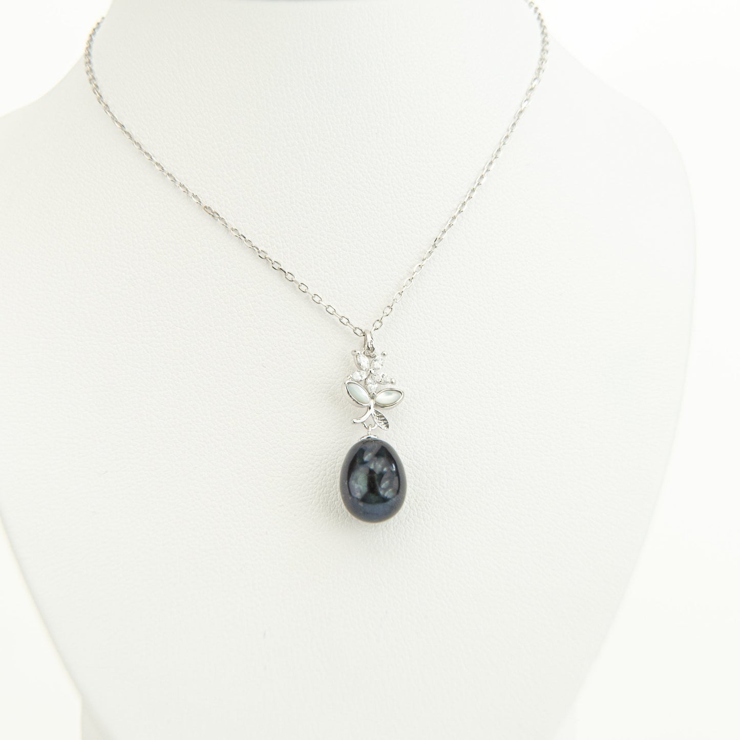 Pearl Necklace, Pearl Flower Necklace, Pearl Drop Necklace, CZ Flower Necklace, Bridal Necklace, Wedding Necklace