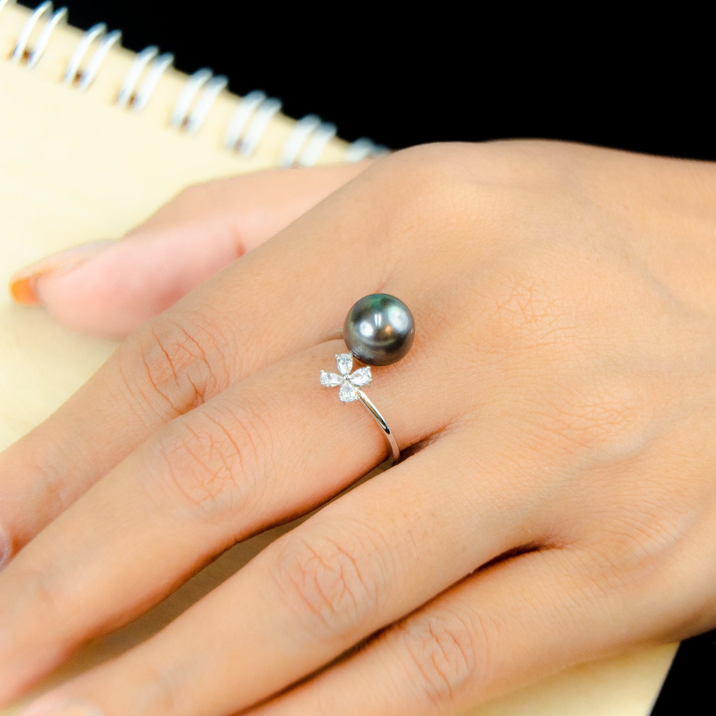 Pearl Ring | AAA Freshwater White Pearl | Genuine 925 Sterling Silver Ring | Adjustable Ring | Black Pearl Available