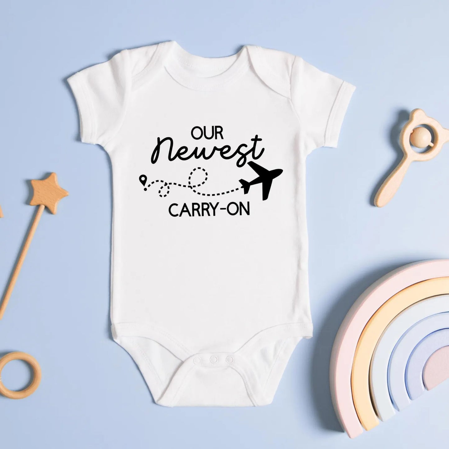 Our Newest Carry On Baby Onesie, Travel Baby Outfit, Newborn Announcement, Baby Shower Gift, Cute Baby Bodysuit, Trendy Baby Clothes