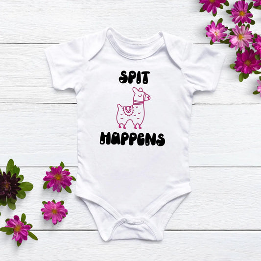 Spit Happens Llama Baby Outfit, Baby Shower Gift, Cute Baby Bodysuit, Newborn Clothes, Trendy Baby Onesie, Cotton Infant Creeper, Baby Humor
