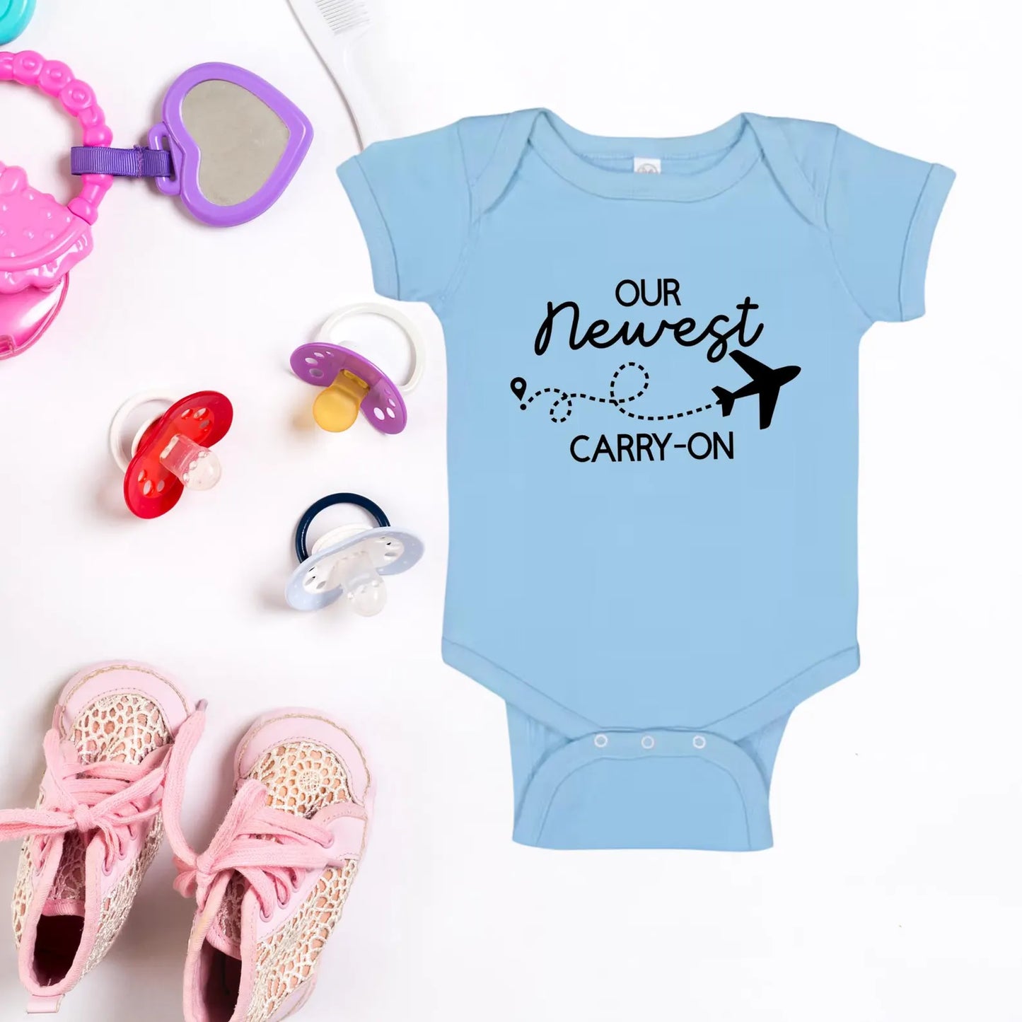 Our Newest Carry On Baby Onesie, Travel Baby Outfit, Newborn Announcement, Baby Shower Gift, Cute Baby Bodysuit, Trendy Baby Clothes