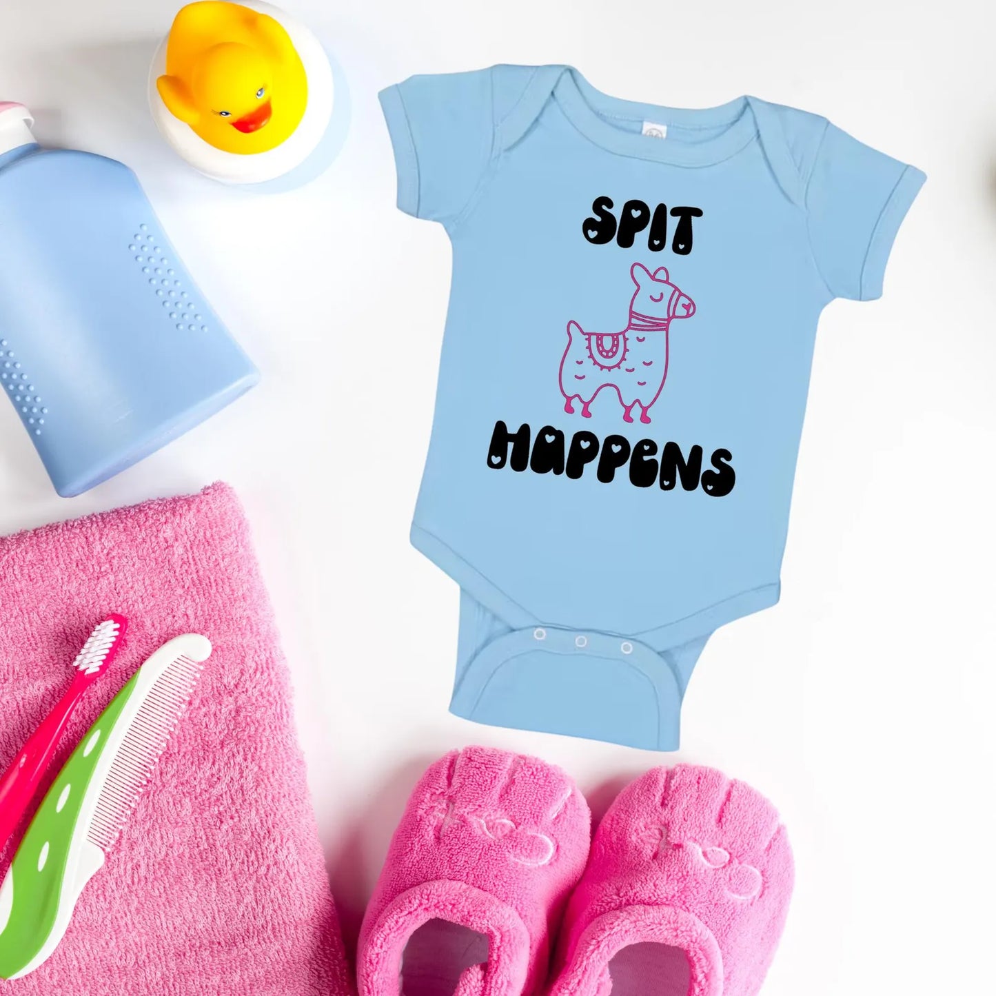 Spit Happens Llama Baby Outfit, Baby Shower Gift, Cute Baby Bodysuit, Newborn Clothes, Trendy Baby Onesie, Cotton Infant Creeper, Baby Humor