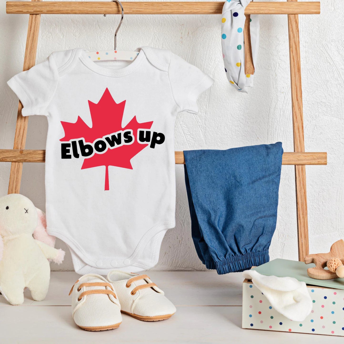 Hockey Baby Onesie, Canadian Hockey Baby Bodysuit, Elbows Up Shirt, Funny Baby Outfit, Ice Hockey Baby Gift, Maple Leaf Baby Clothes