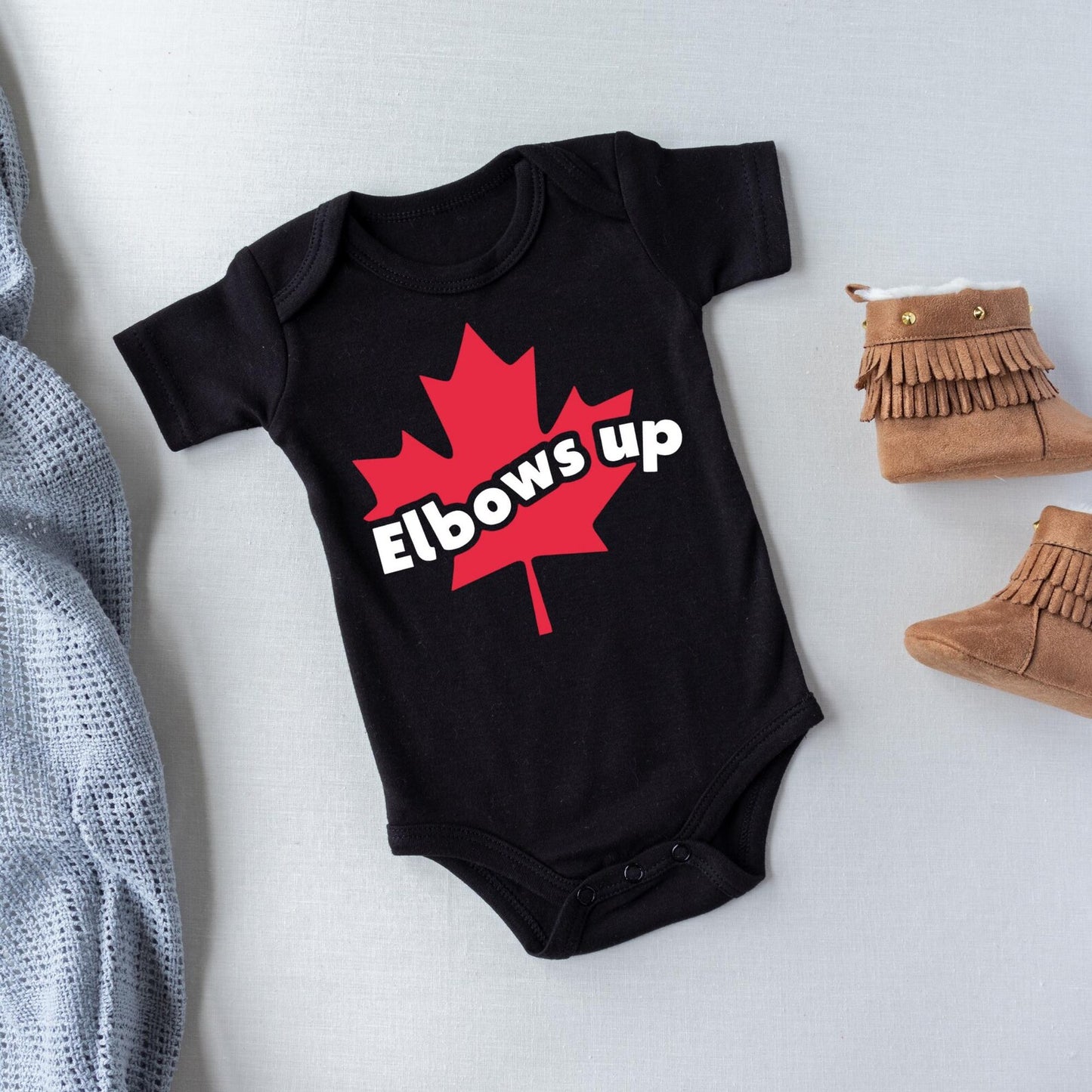 Hockey Baby Onesie, Canadian Hockey Baby Bodysuit, Elbows Up Shirt, Funny Baby Outfit, Ice Hockey Baby Gift, Maple Leaf Baby Clothes