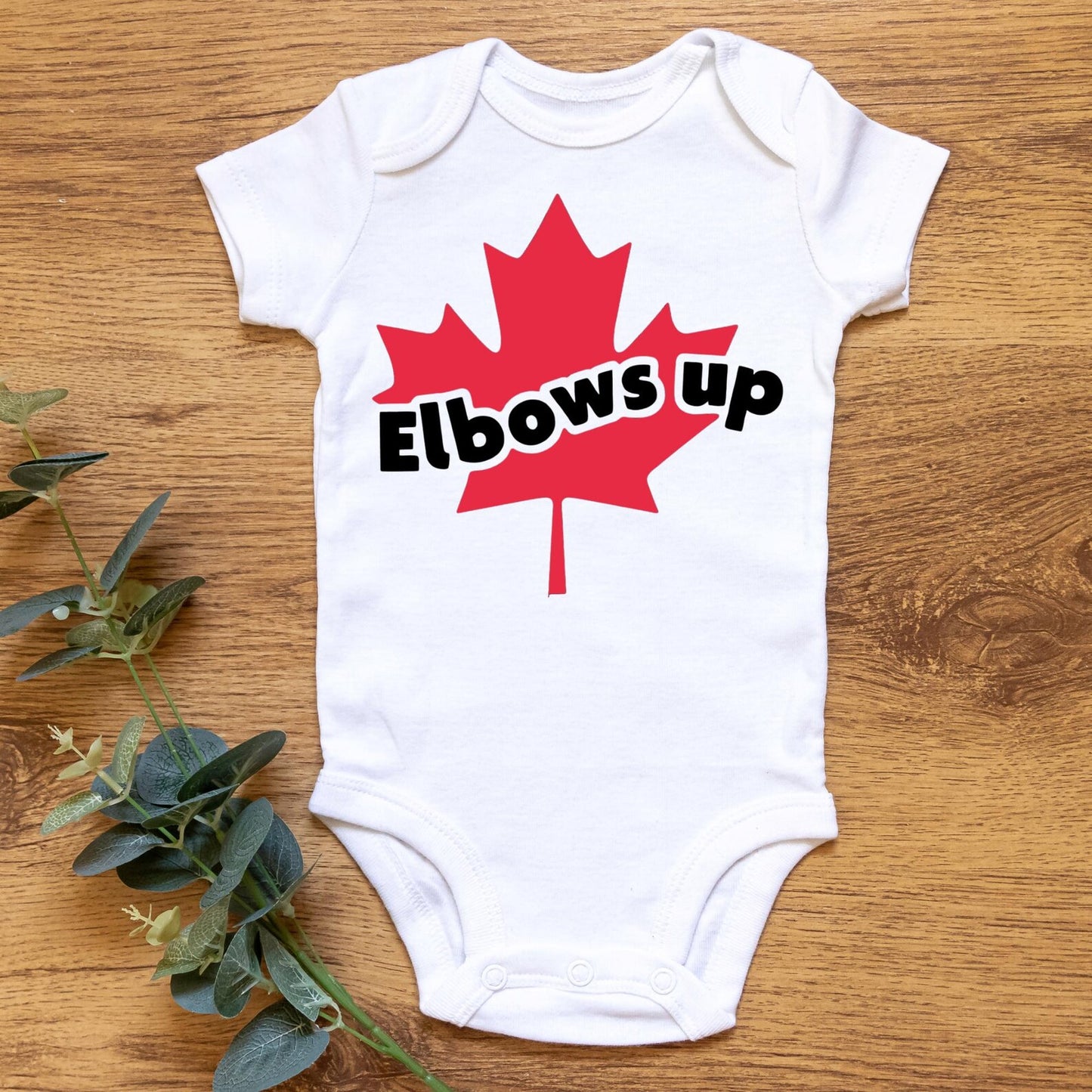 Hockey Baby Onesie, Canadian Hockey Baby Bodysuit, Elbows Up Shirt, Funny Baby Outfit, Ice Hockey Baby Gift, Maple Leaf Baby Clothes