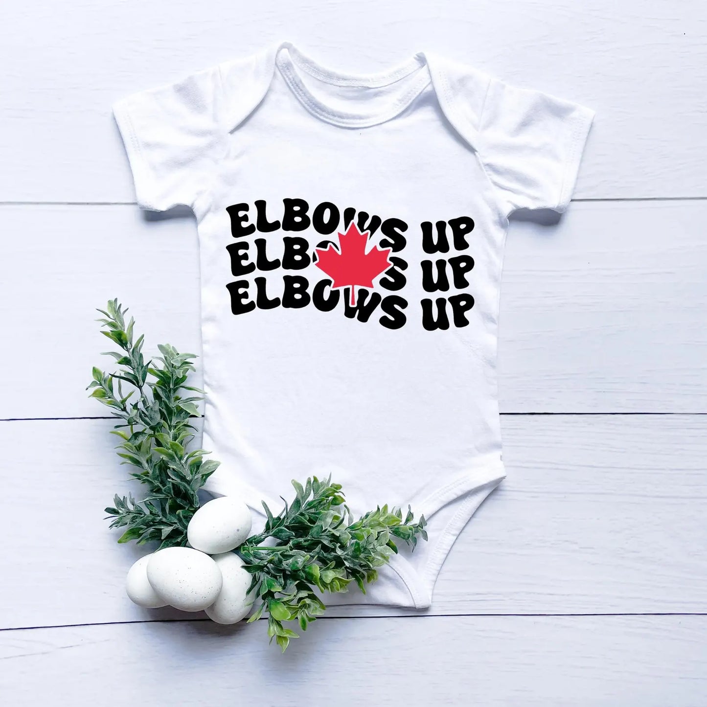 Baby Onesie, Canadian Hockey Baby Bodysuit, Elbows Up Shirt, Funny Baby Outfit, Ice Hockey Baby Gift, Maple Leaf Baby Clothes