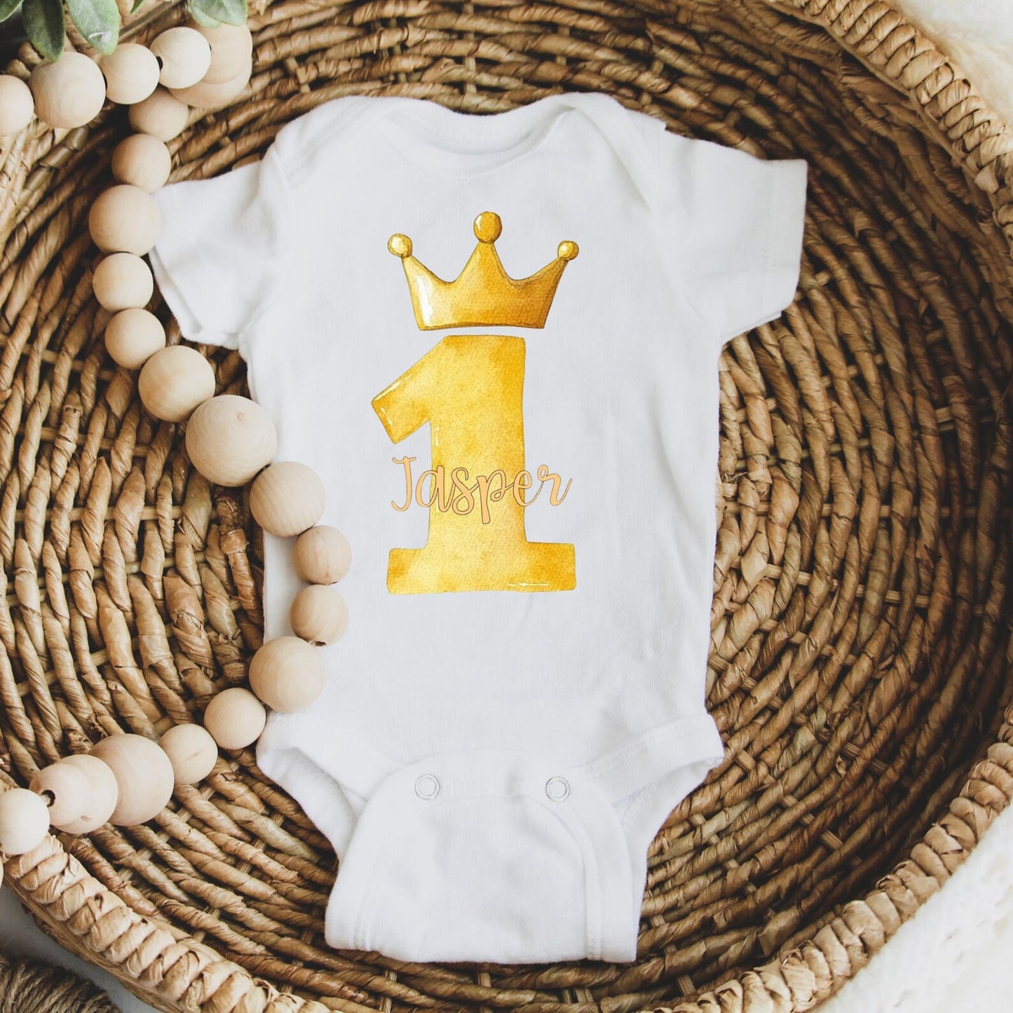 First Birthday Outfit, Personalized Name Onesie, Custom Name Bodysuit, Pink or Gold Crown Onesie, Princess or Prince Birthday