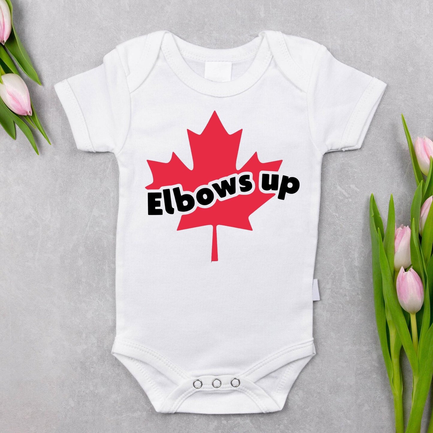Hockey Baby Onesie, Canadian Hockey Baby Bodysuit, Elbows Up Shirt, Funny Baby Outfit, Ice Hockey Baby Gift, Maple Leaf Baby Clothes