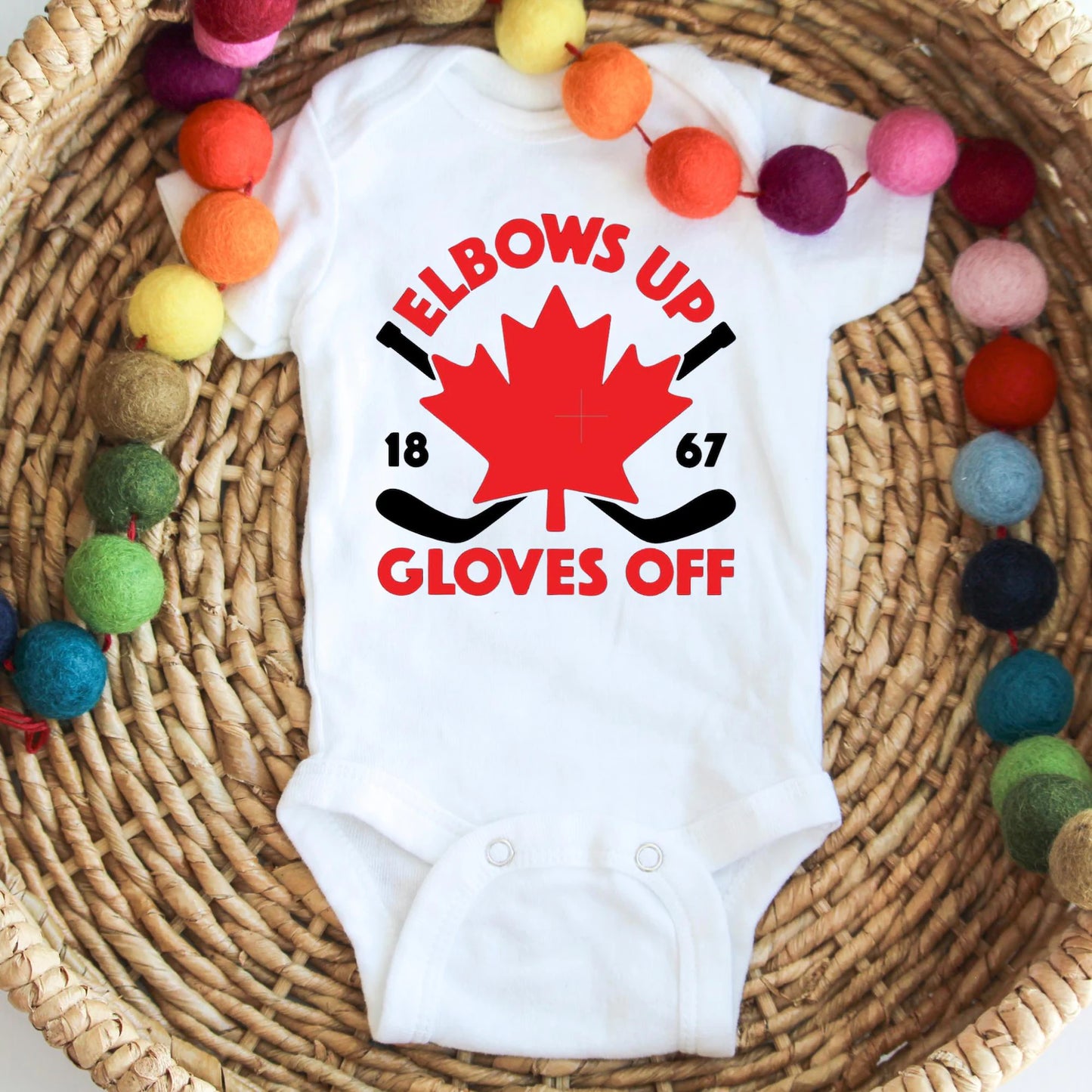 Hockey Baby Onesie, Elbows Up Gloves Off, Funny Canadian Baby Bodysuit, Ice Hockey Baby Outfit, Canada Hockey Shirt, Baby Shower Gift