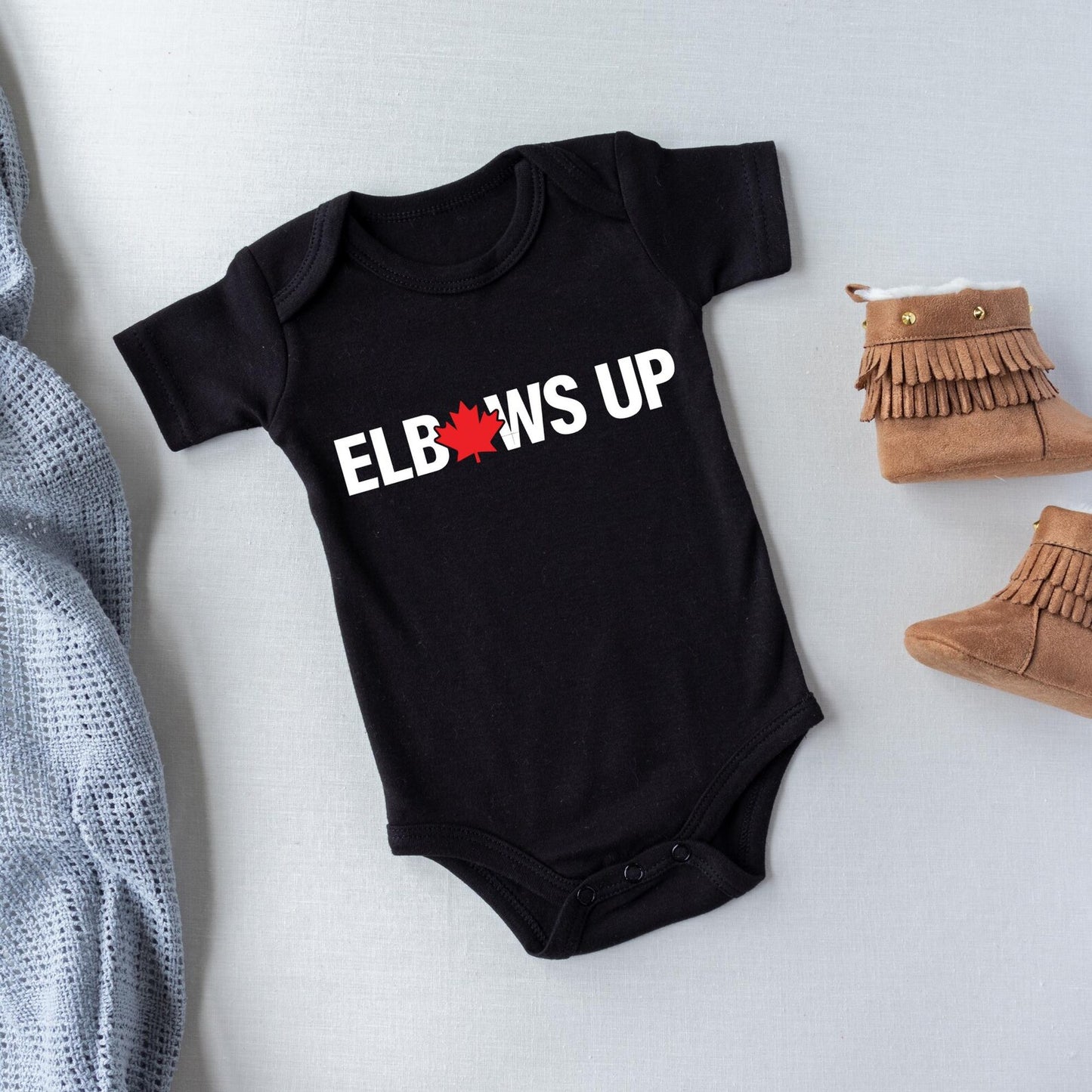 Hockey Baby Onesie, Elbows Up Shirt, Canada Hockey Baby Bodysuit, Funny Baby Outfit, Baby Shower Gift, Ice Hockey Baby Clothes