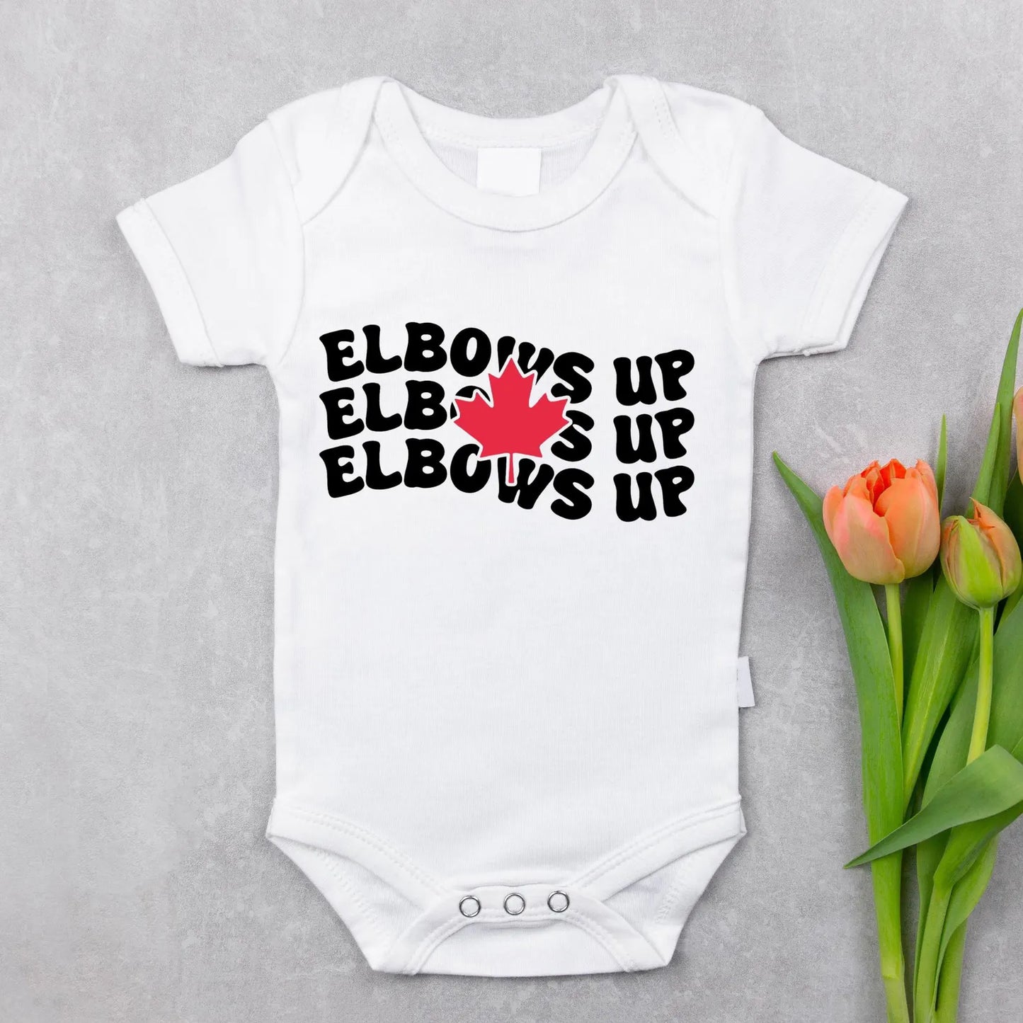 Baby Onesie, Canadian Hockey Baby Bodysuit, Elbows Up Shirt, Funny Baby Outfit, Ice Hockey Baby Gift, Maple Leaf Baby Clothes