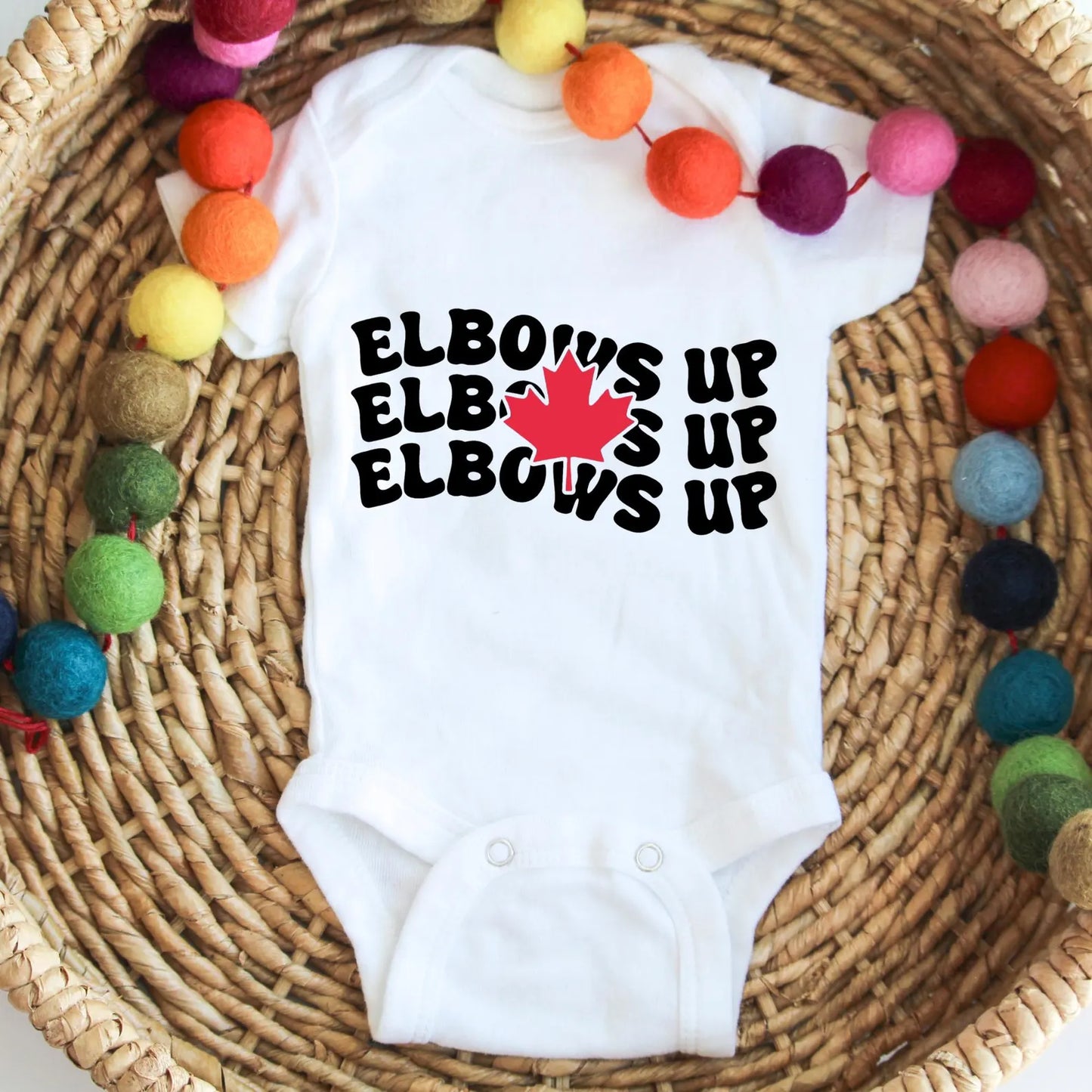 Baby Onesie, Canadian Hockey Baby Bodysuit, Elbows Up Shirt, Funny Baby Outfit, Ice Hockey Baby Gift, Maple Leaf Baby Clothes