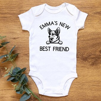 New Best Friend Onesie, Protected By Dog Onesie, Personalized Dog Name Onesie, Dog Name Baby Bodysuit, Baby Shower Gift, Newborn Baby Gift