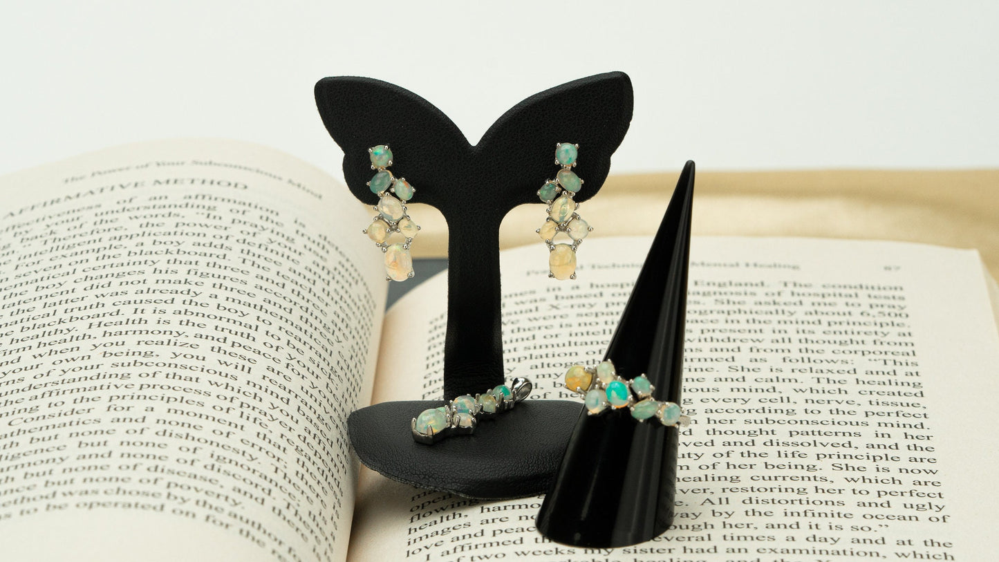 925 Sterling Silver Opal Earrings, Cocktail Jewelry, Opal Birthstone Jewelry Gift Set for Her