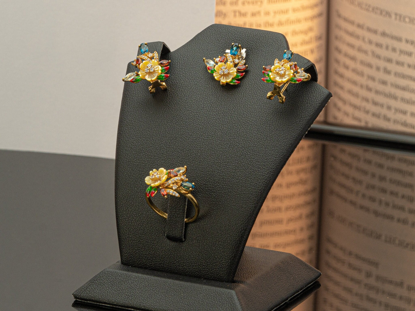 Floral Earrings with Color Stones, Floral Lover Gift, Flower Jewelry, Floral Earrings, Birthday Gift