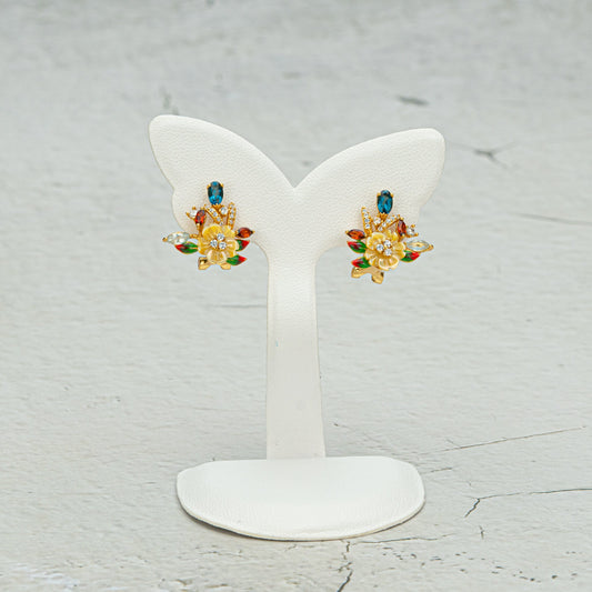 Floral Earrings with Color Stones, Floral Lover Gift, Flower Jewelry, Floral Earrings, Birthday Gift