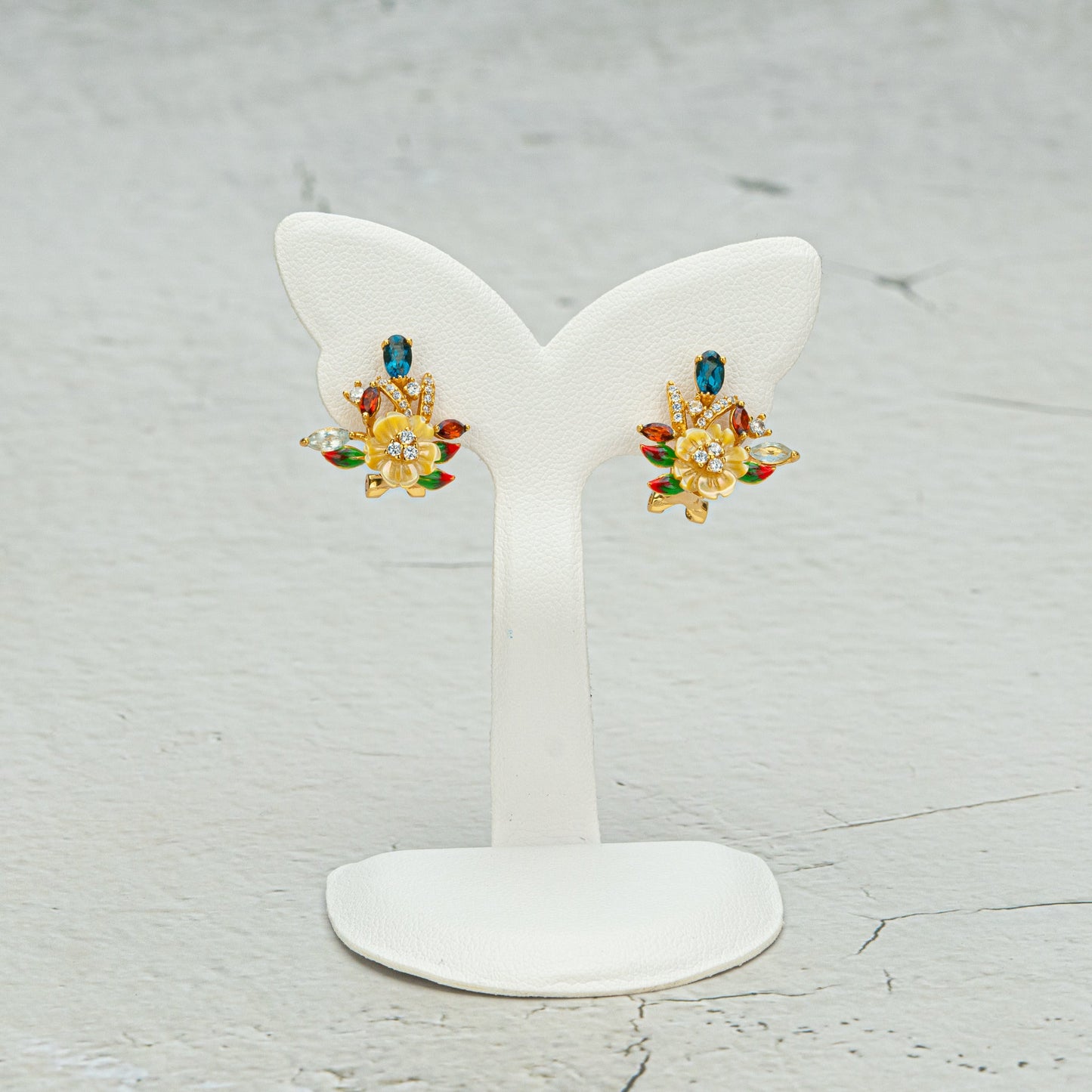 Floral Jewelry Set with Color Stones, Floral Lover Gift, Flower with Ring, Floral Earrings, Birthday Gift