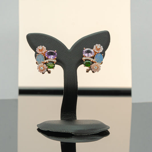 Floral Earrings with Amethyst and Opal, Gemstones Lover Gift, Flower with Gemstones Earrings, Floral Earrings, Birthday Gift
