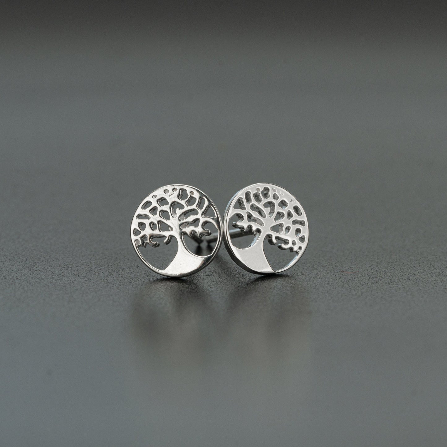 Tree of Life Stud Earrings, Sterling Silver Round Tree of Life Earrings