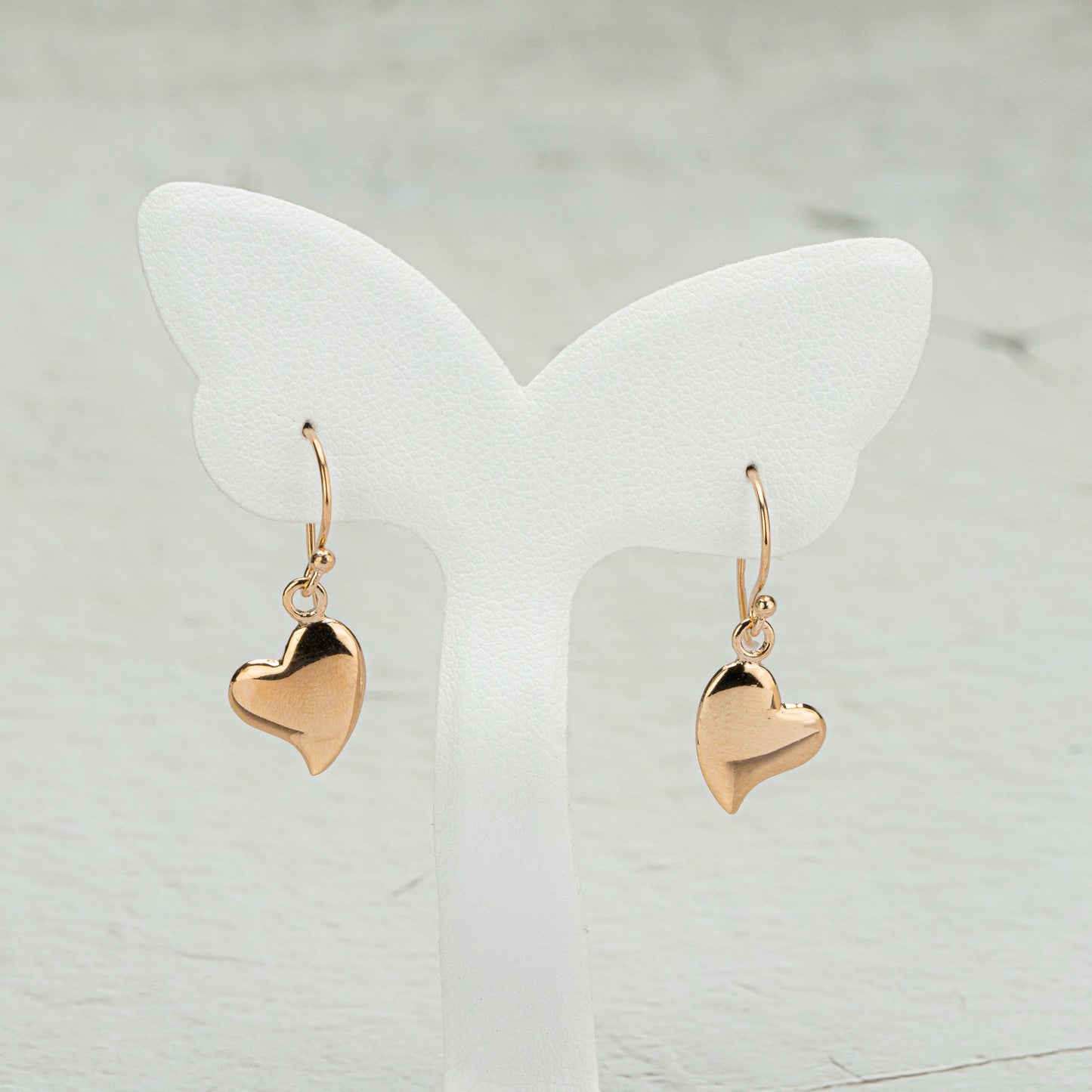 Rose Gold Heart Earrings, Small Rose Gold Earrings, Cute Modern Drop Earring, Jewelry Gift