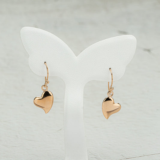 Rose Gold Heart Earrings, Small Rose Gold Earrings, Cute Modern Drop Earring, Jewelry Gift