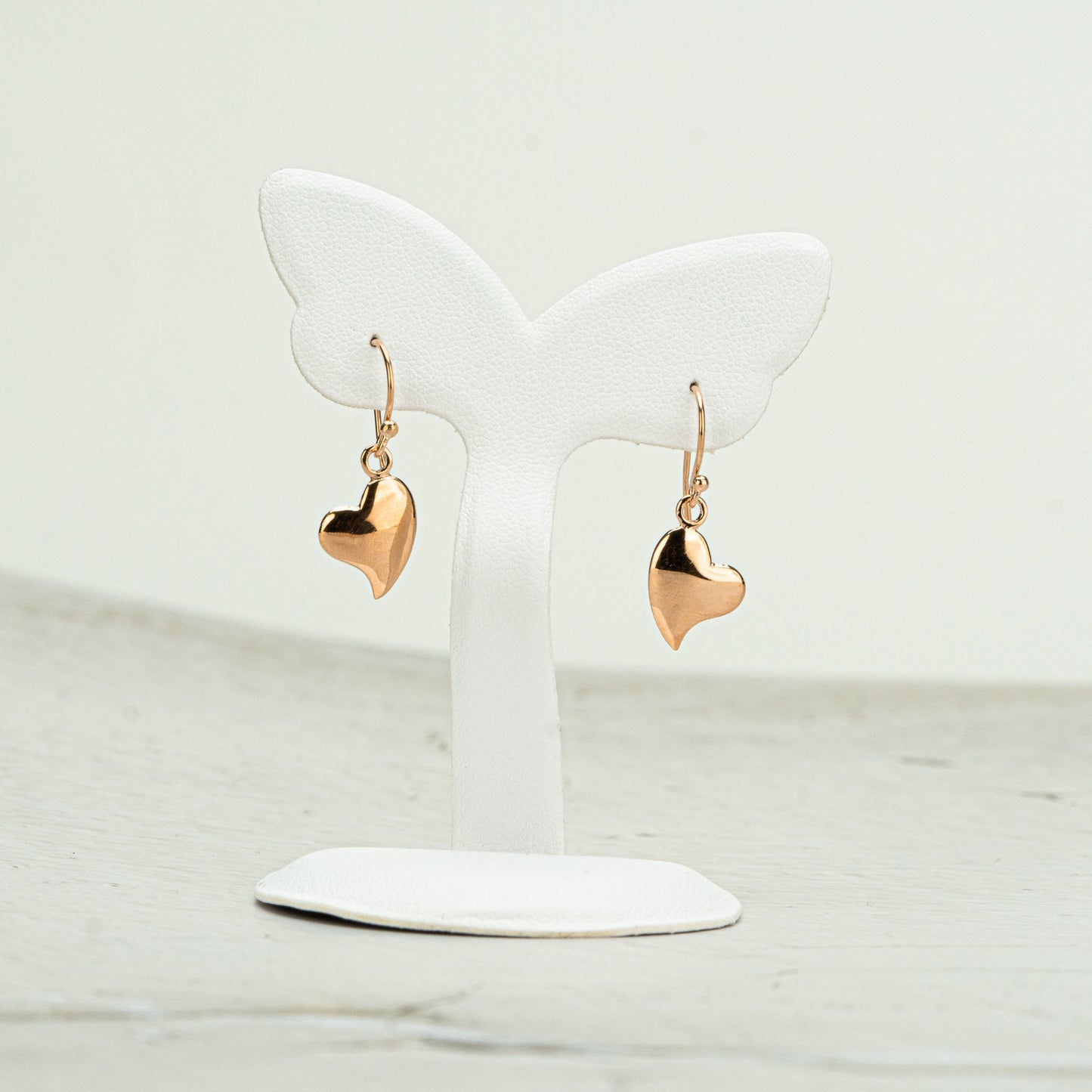 Rose Gold Heart Earrings, Small Rose Gold Earrings, Cute Modern Drop Earring, Jewelry Gift