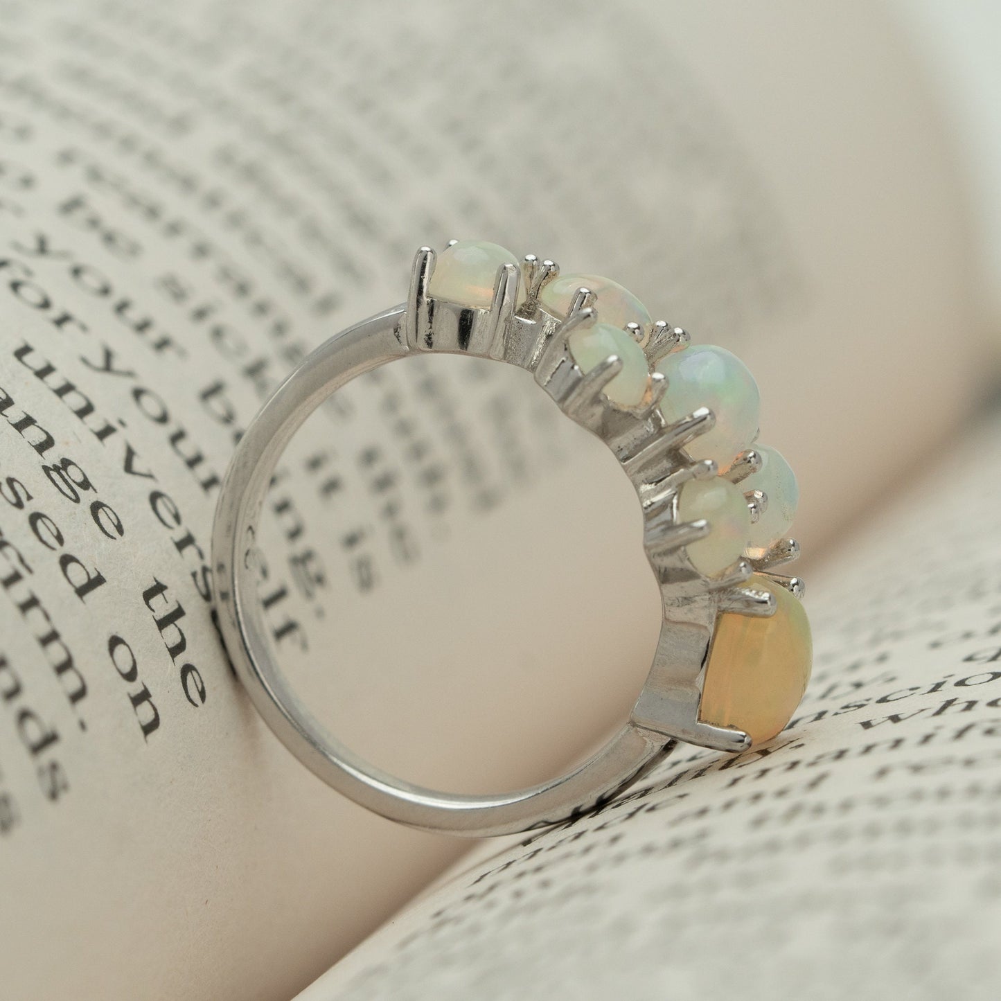 925 Sterling Silver Opal Ring, Cocktail Jewelry, Opal Birthstone Jewelry Gift Set for Her