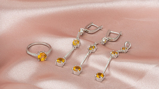 Citrine Jewelry Set, Citrine Earrings, Citrine Ring, Citrine Pendant, November Birthstone Jewelry, Anniversary Gift, Jewelry for Wife