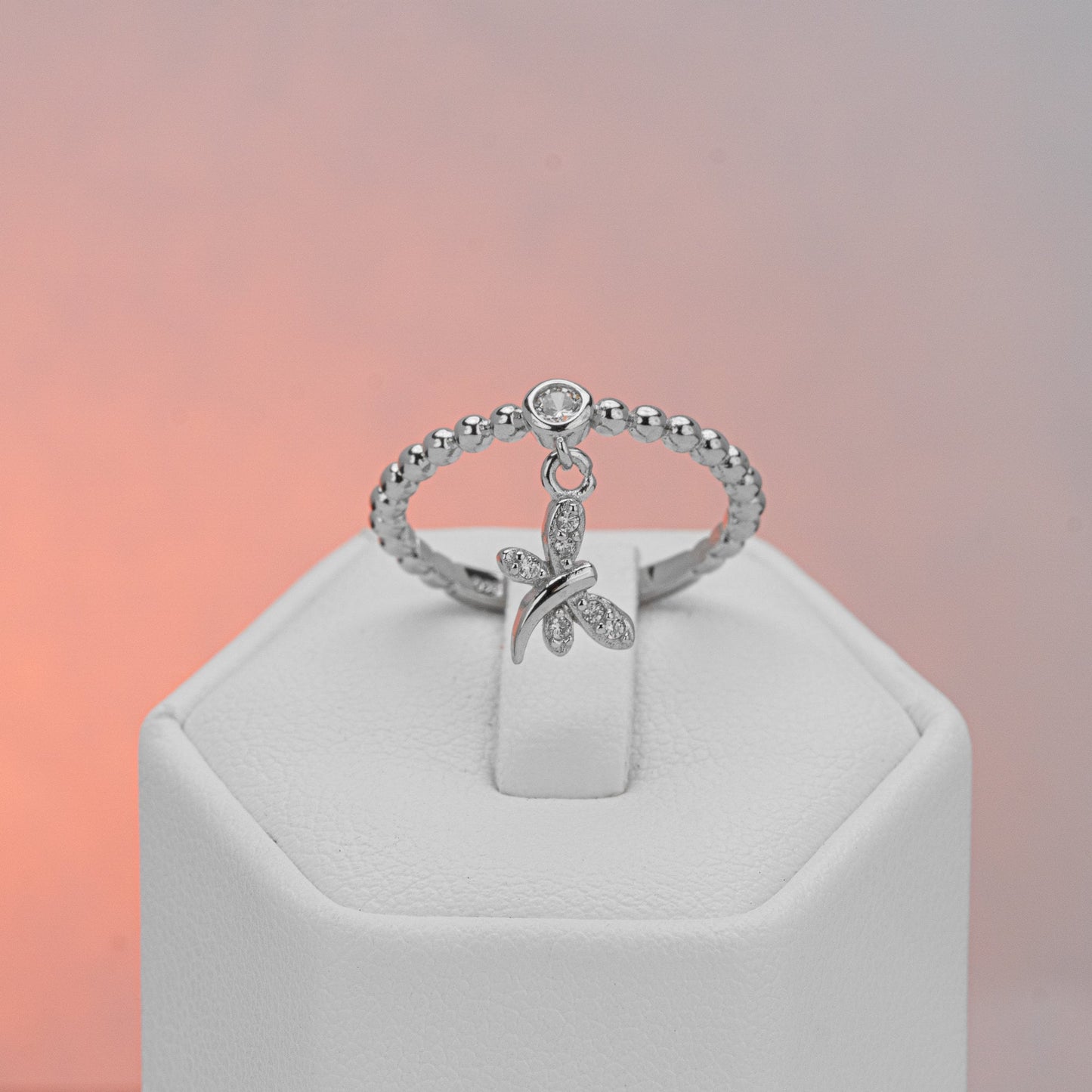 925 Sterling Silver Dragonfly Charm Ring, Charm Ring, Sterling Silver Ring