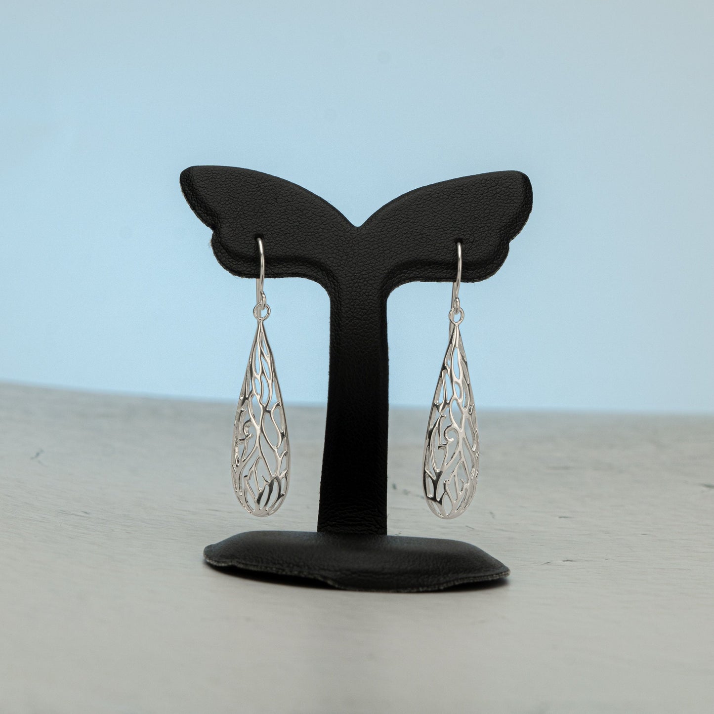 Sterling Silver Earrings, Oval filigree tree, French wire