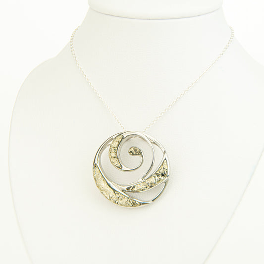 Pyrite Swirl Charm, Round Charm Pendant, Life of Circle Pendant, Silver Spiral Pendant, Spiral Pendant, Spiral jewelry,