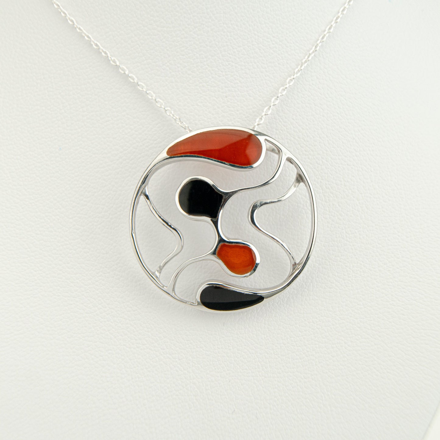 Red Agate and Onyx Swirl Charm, Round Charm Pendant, Life of Circle Pendant, Silver Spiral Pendant, Spiral Pendant, Spiral jewelry,