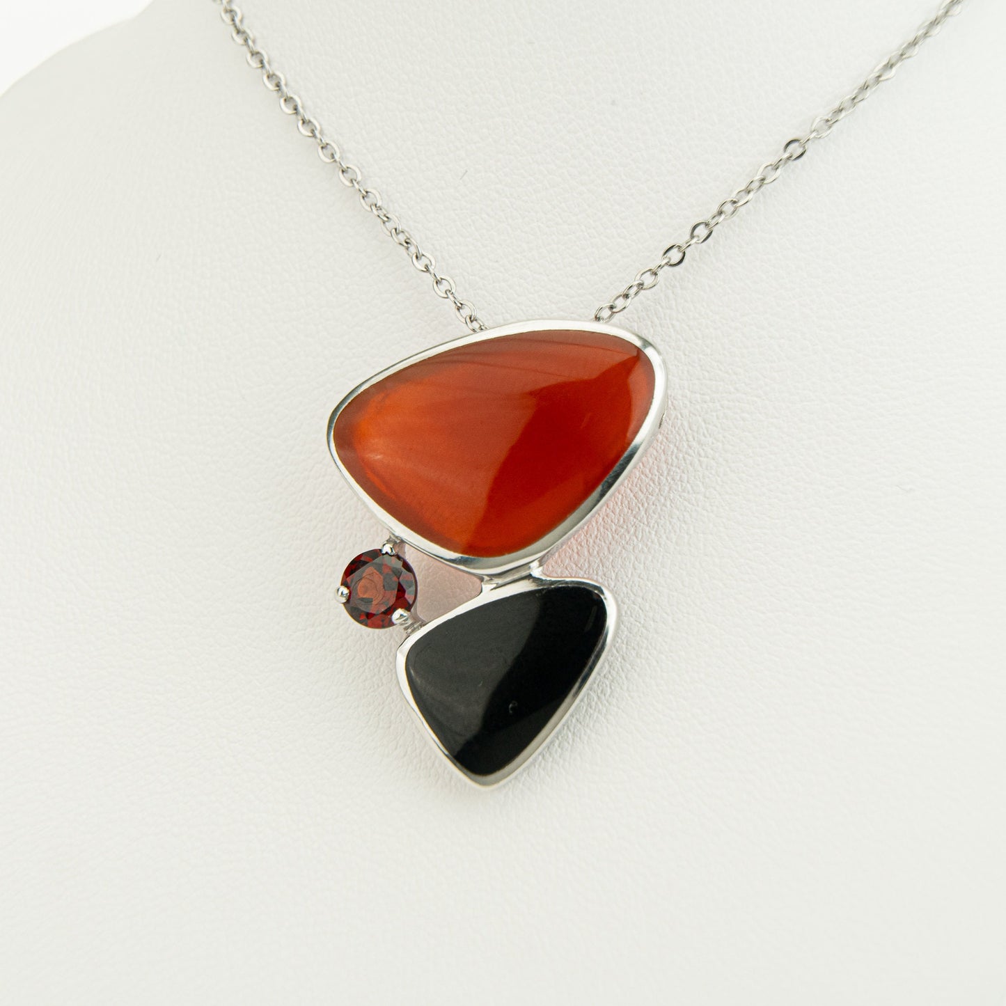 Red Agate and Onyx Pendant, Amethyst and Rose Quartz Pendant, Two Stone Pendant, 925 Silver Pendant, Handmade Pendant, Boho Pendant