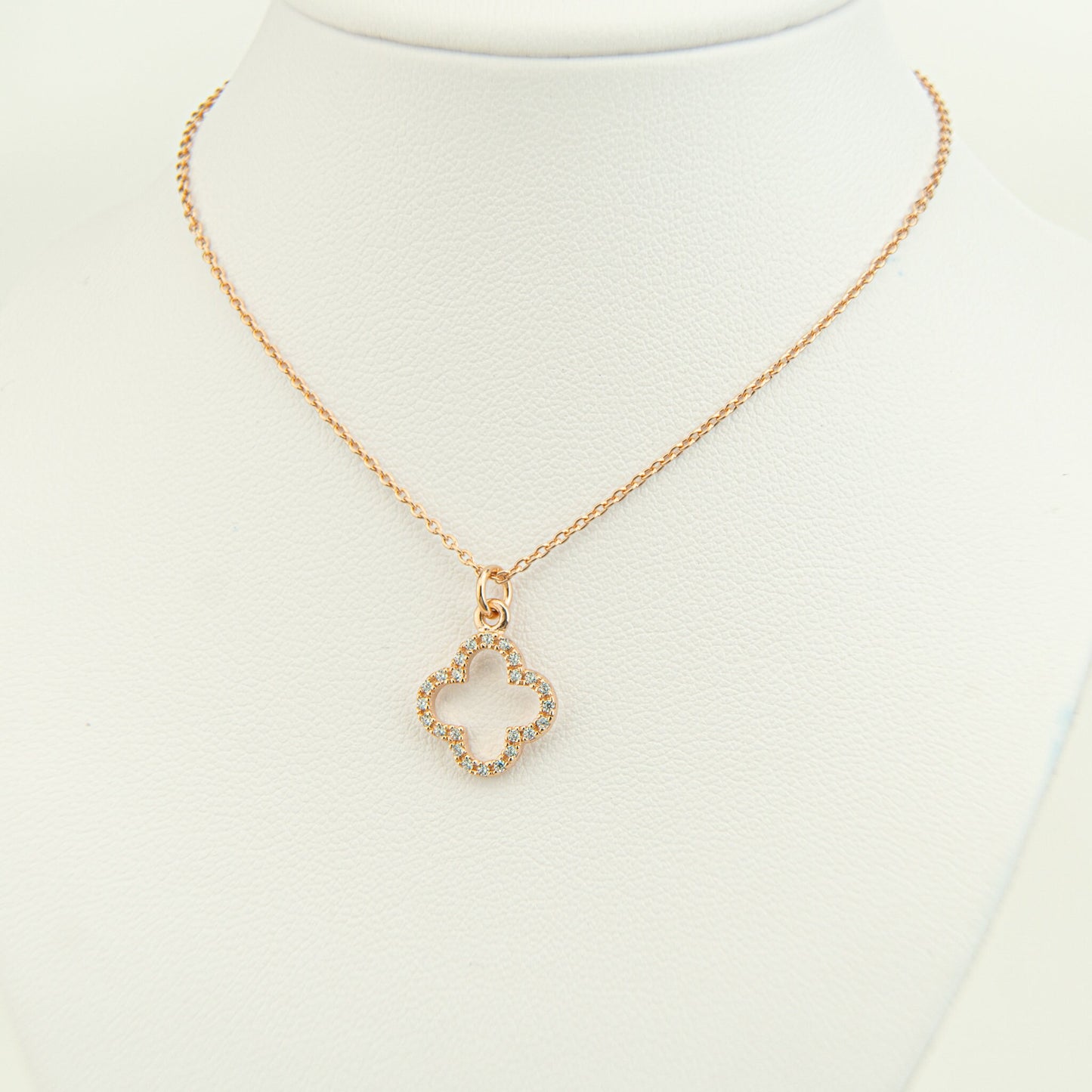 Rose Gold Plated Clover Necklace / 925 Silver Clover Necklace With CZ / Good Luck Charm / Simulated Diamond Clover Necklace