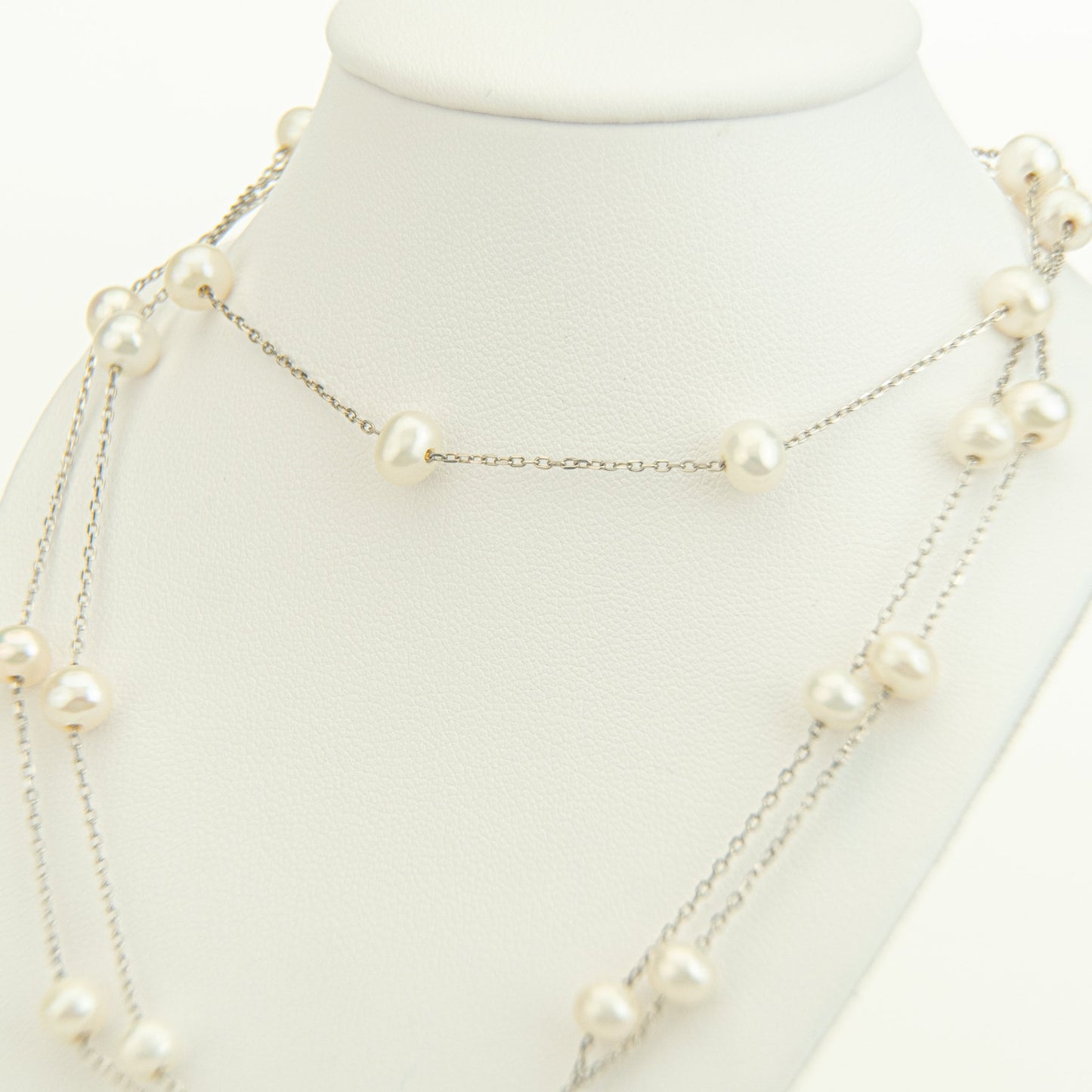 White Pearl Necklace - 2 or 3 Strand Illusion Necklaces with 925 Silver - Dainty Pearl Necklace, Tiny Pearl Necklace, Bridesmaid Gifts