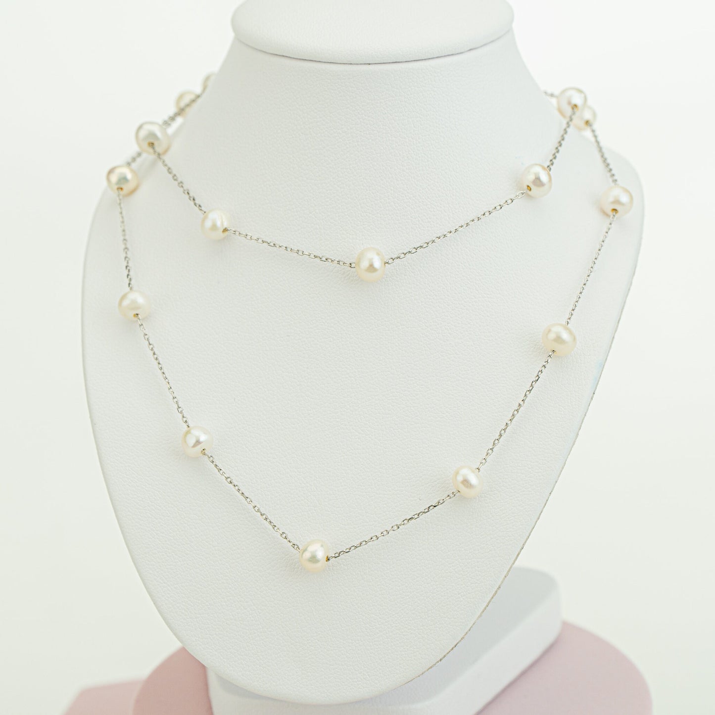 White Pearl Necklace - 2 or 3 Strand Illusion Necklaces with 925 Silver - Dainty Pearl Necklace, Tiny Pearl Necklace, Bridesmaid Gifts