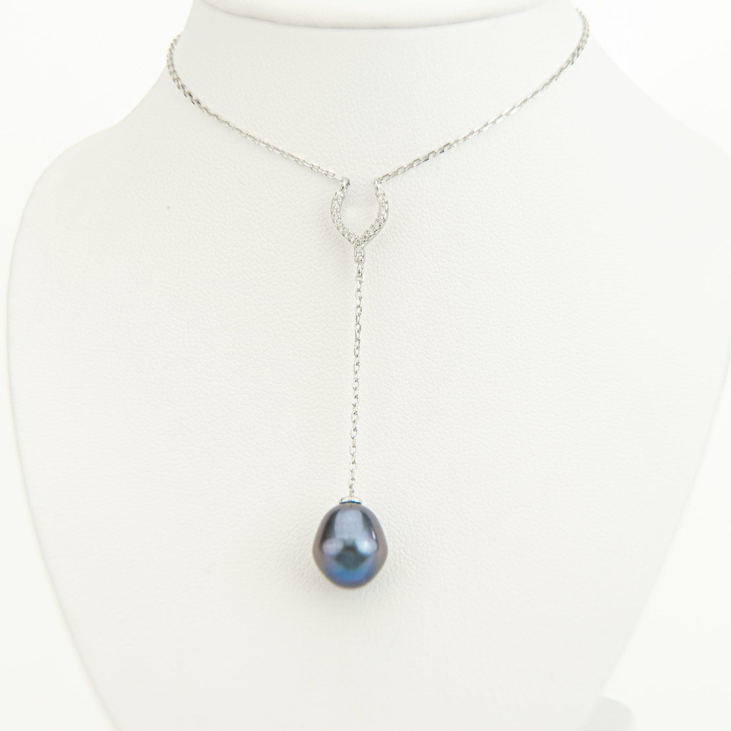 Pearl Necklace, Lariat Necklace, Horseshoe Pearl Necklace, Pearl Drop Necklace, CZ Flower Necklace, Bridal Necklace, Wedding Necklace