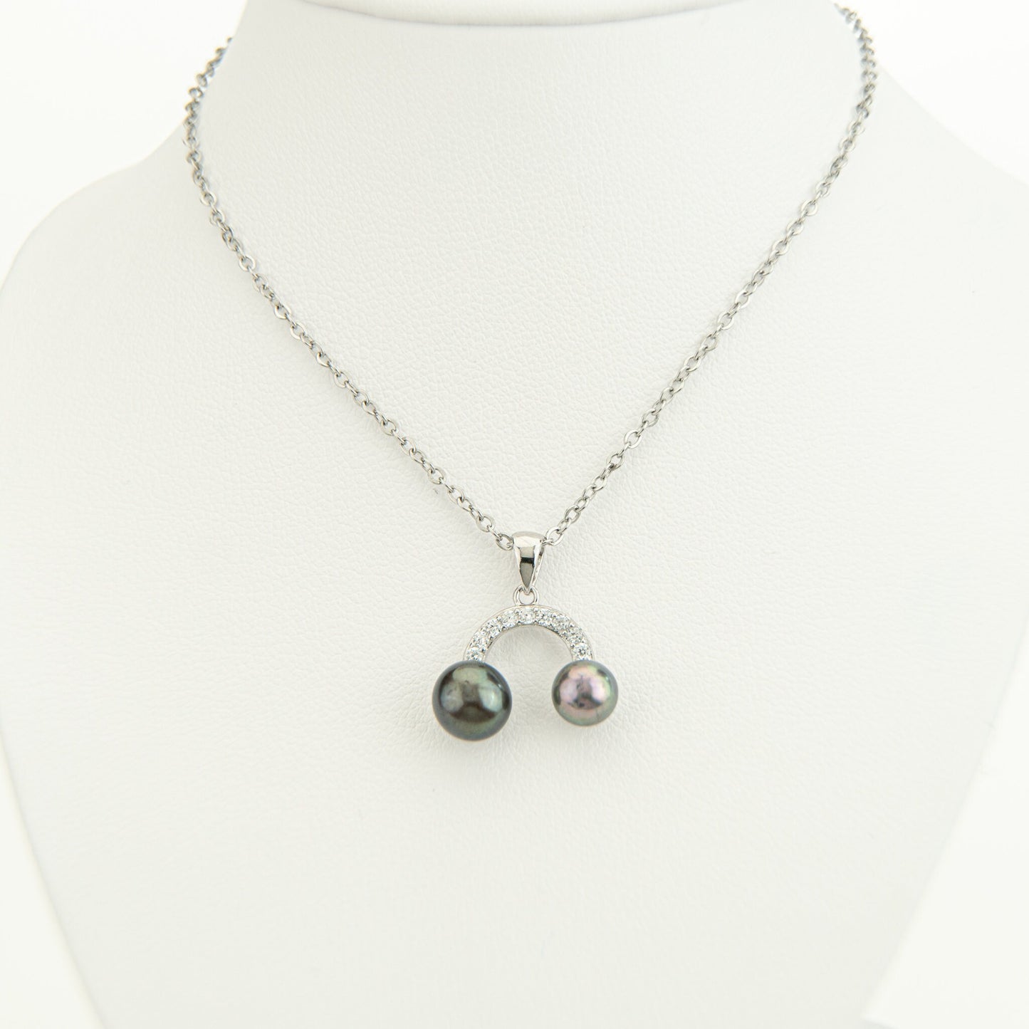 Mother of Pearl Horseshoe Charm, Pearl Necklace, Horseshoe Pearl Necklace, Pearl Pendant, CZ Pendant, Shiny Horseshoe Pendant