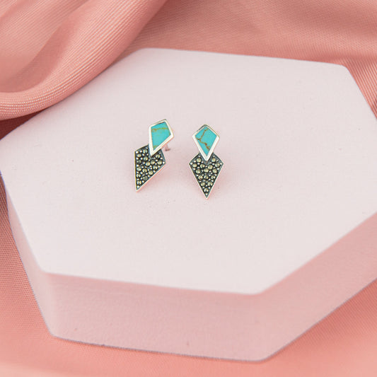 Synthetic Turquoise Triangle Earrings, minimalist earrings, turquoise and silver, modern earrings, gift for her, gift for mom