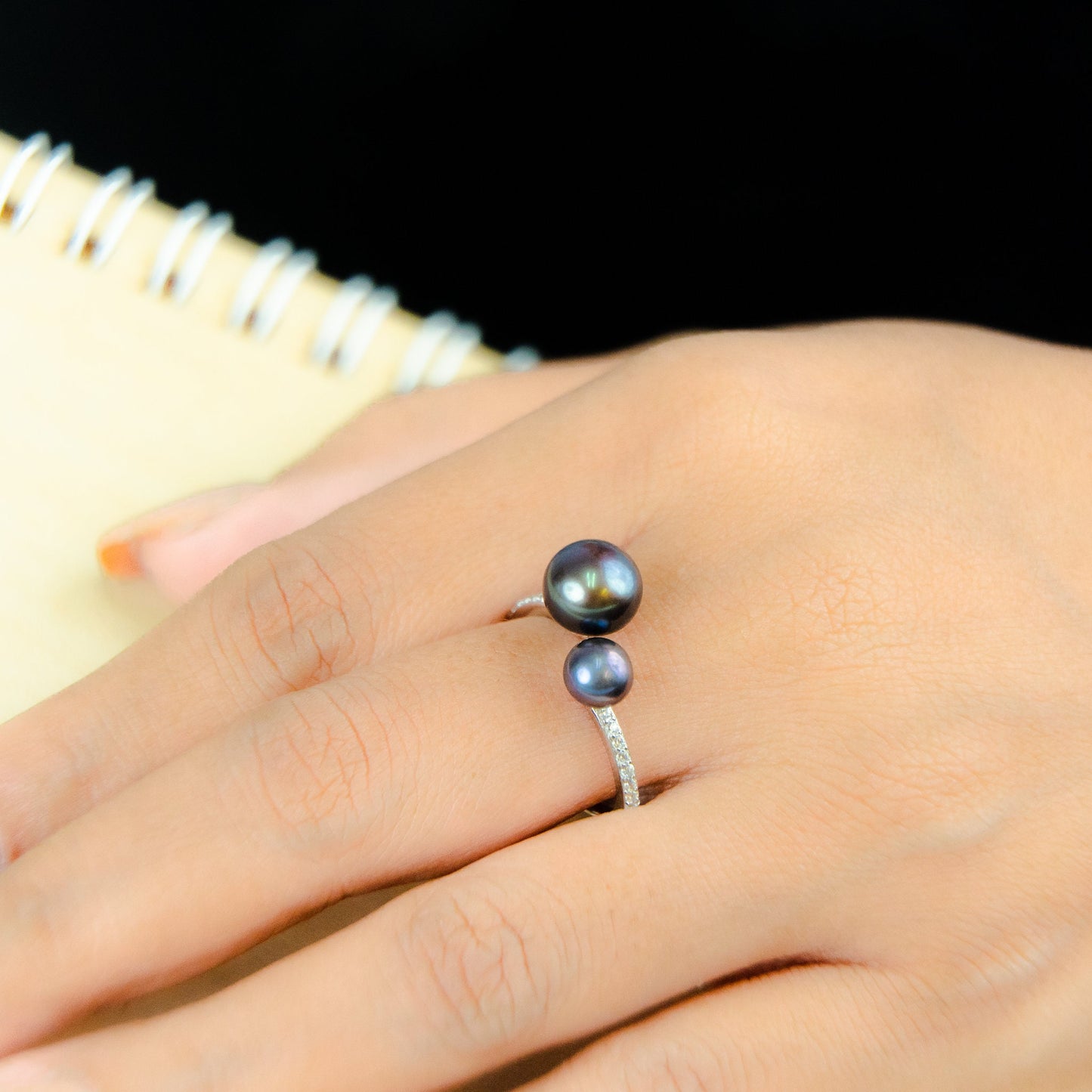 Pearl Ring | AAA Freshwater White Pearl | Genuine 925 Sterling Silver Ring | Adjustable Ring | Black & White Pearl Available