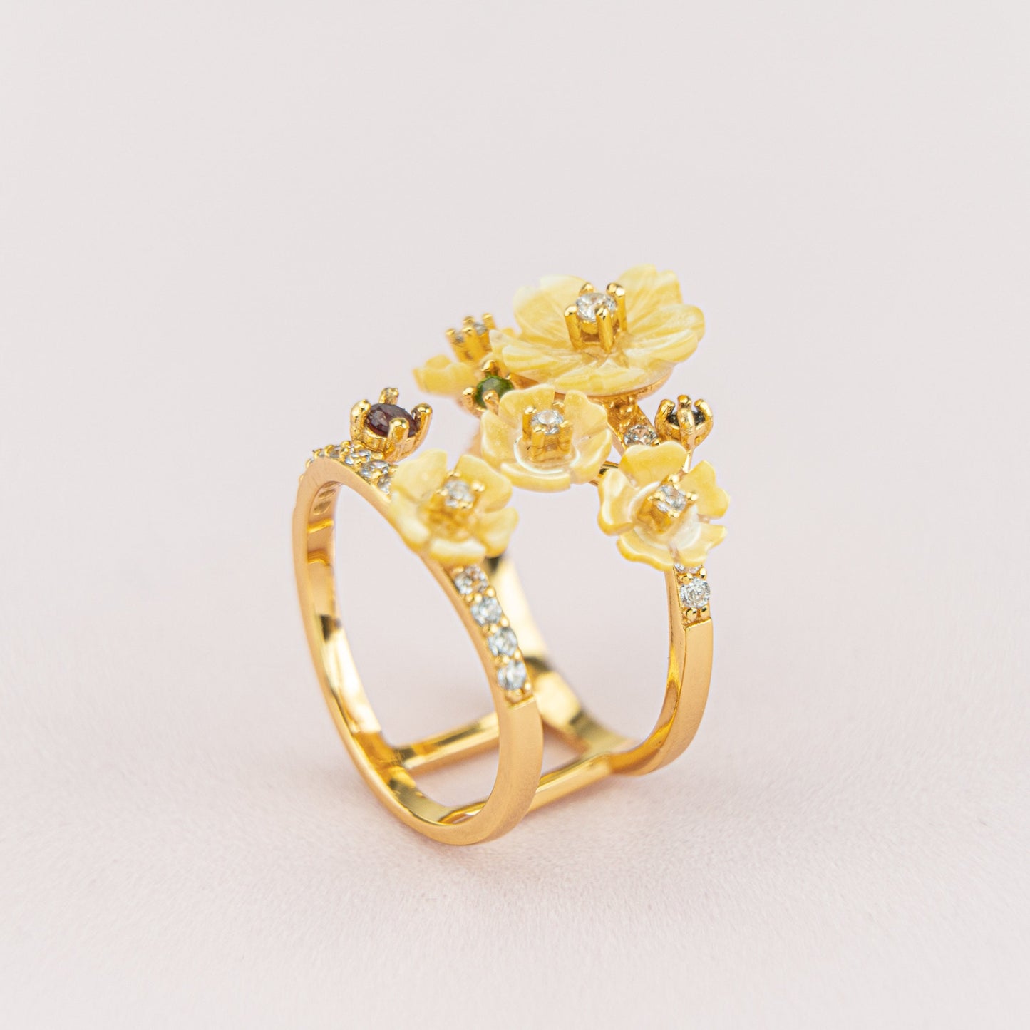 Mother of Pearl Flowers Double band ring, Minimalist ring, Stacking ring, , Two Band Ring / Stackable Ring / 925 Silver/ Gold Plated